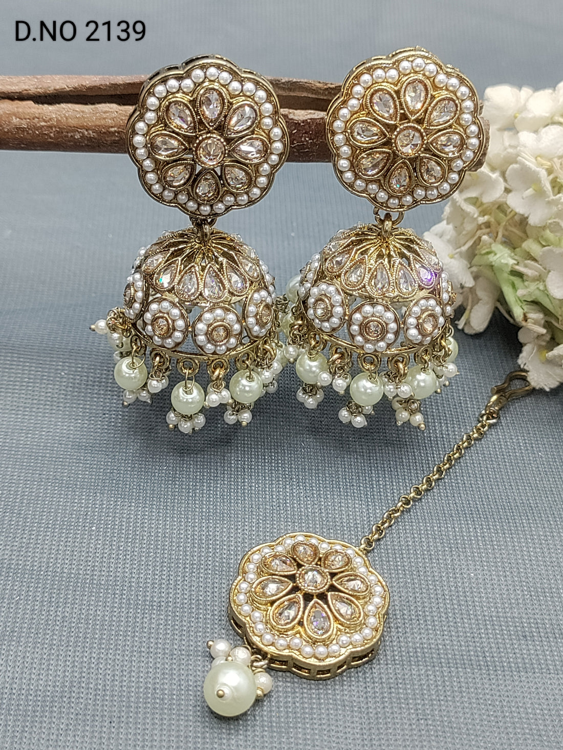 Polki Mehandi Jhumki Earring & Tica Sku 2139 rchiecreation