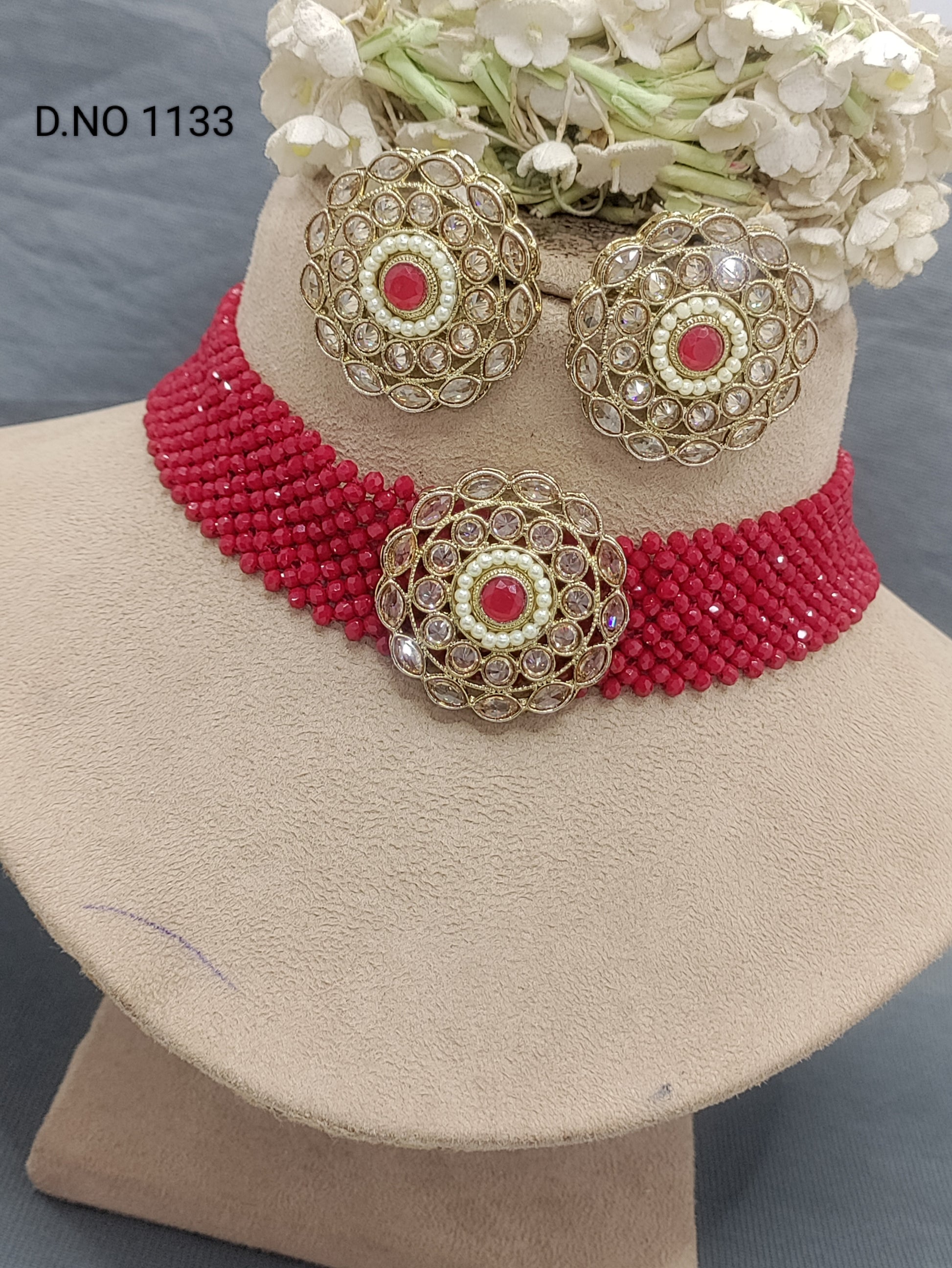 Pearl Polki Choker Necklace Mehndi Set Sku-1133 B2 rchiecreation