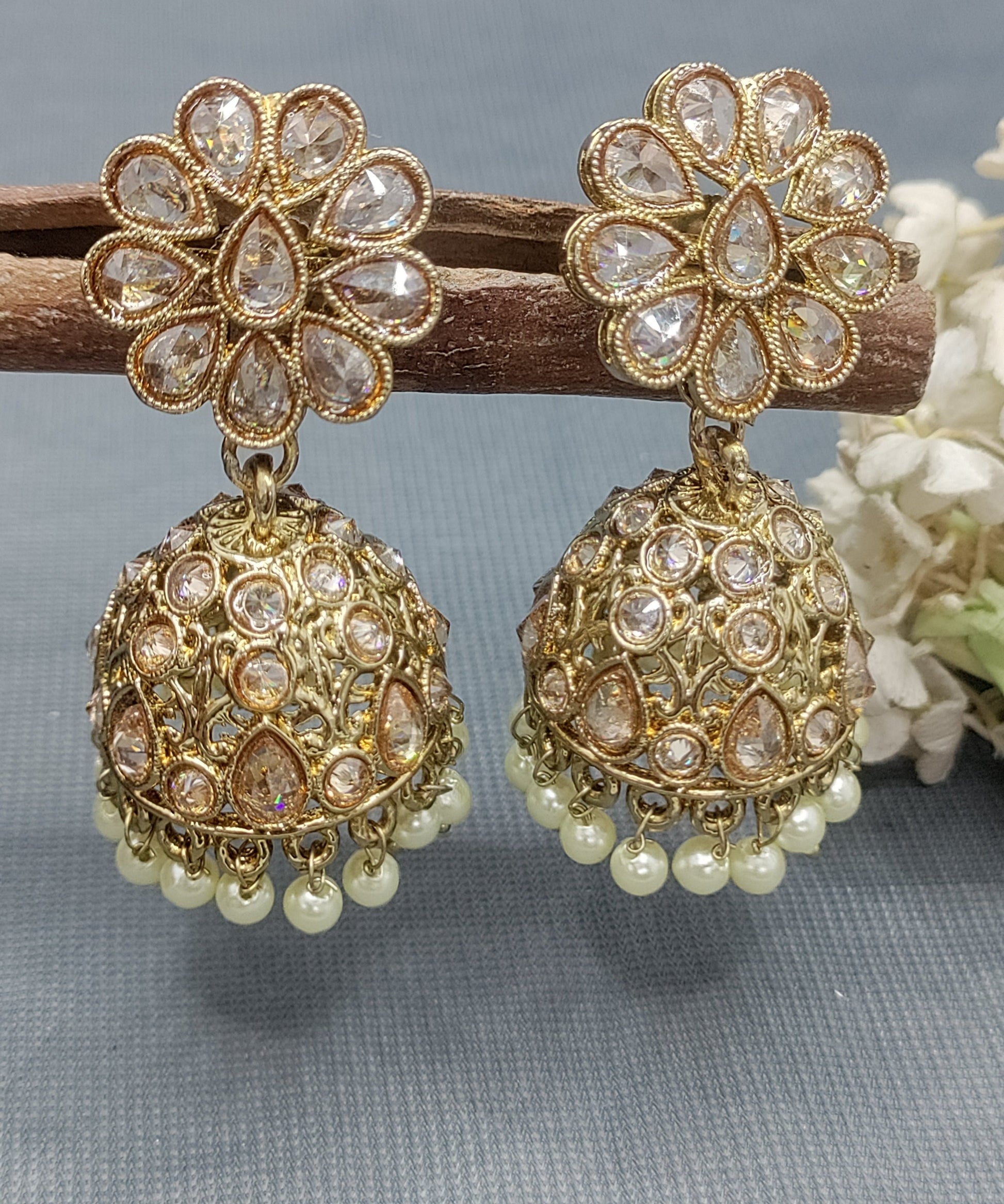 Polki Mehandi Jhumki Earring Sku 6582 rchiecreation