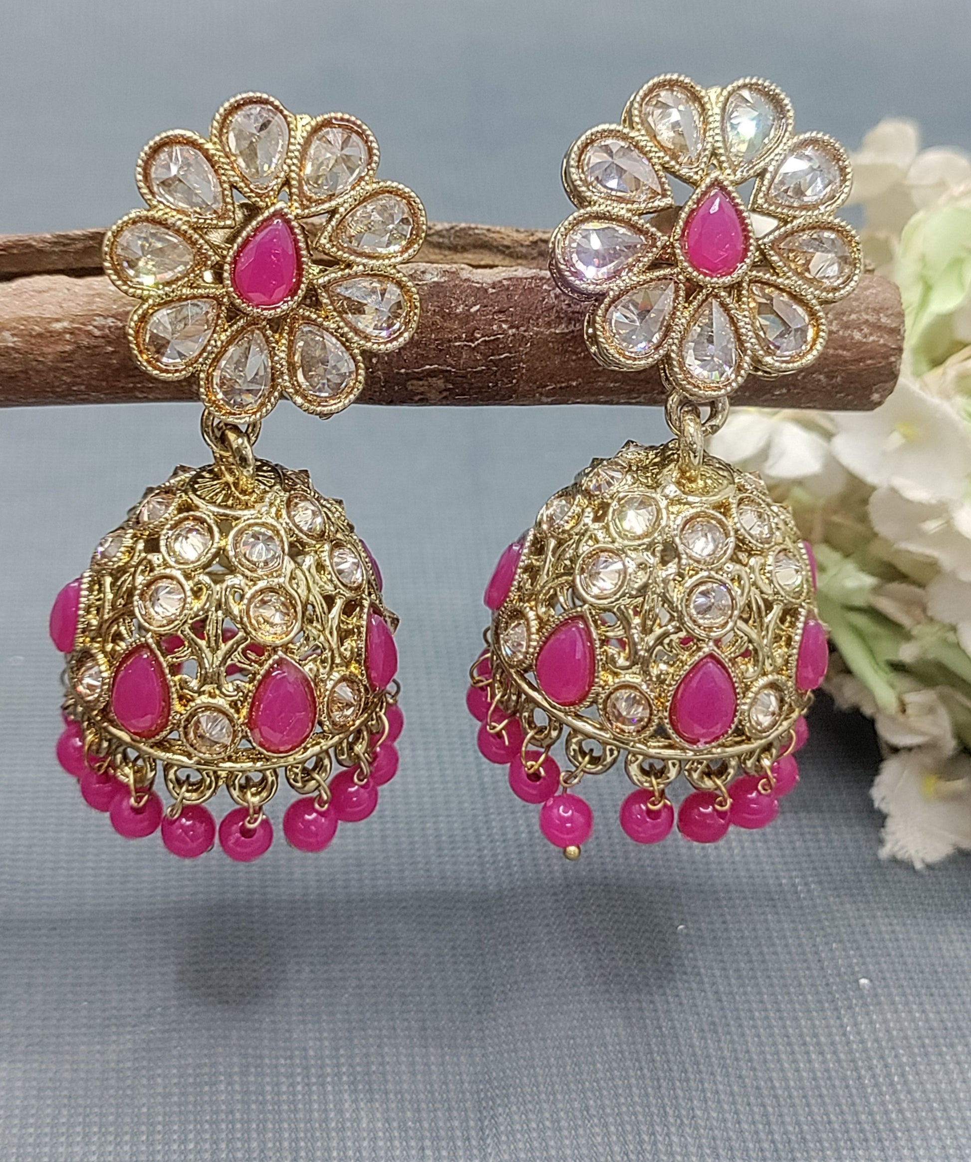 Polki Mehandi Jhumki Earring Sku 6582 rchiecreation