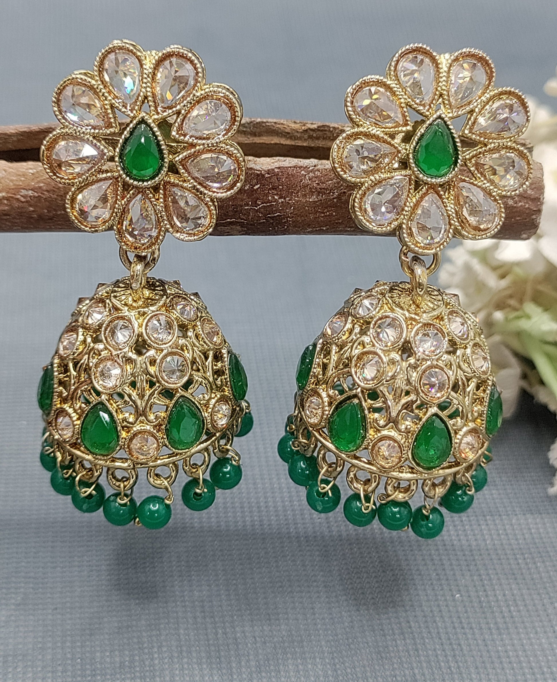 Polki Mehandi Jhumki Earring Sku 6582 rchiecreation