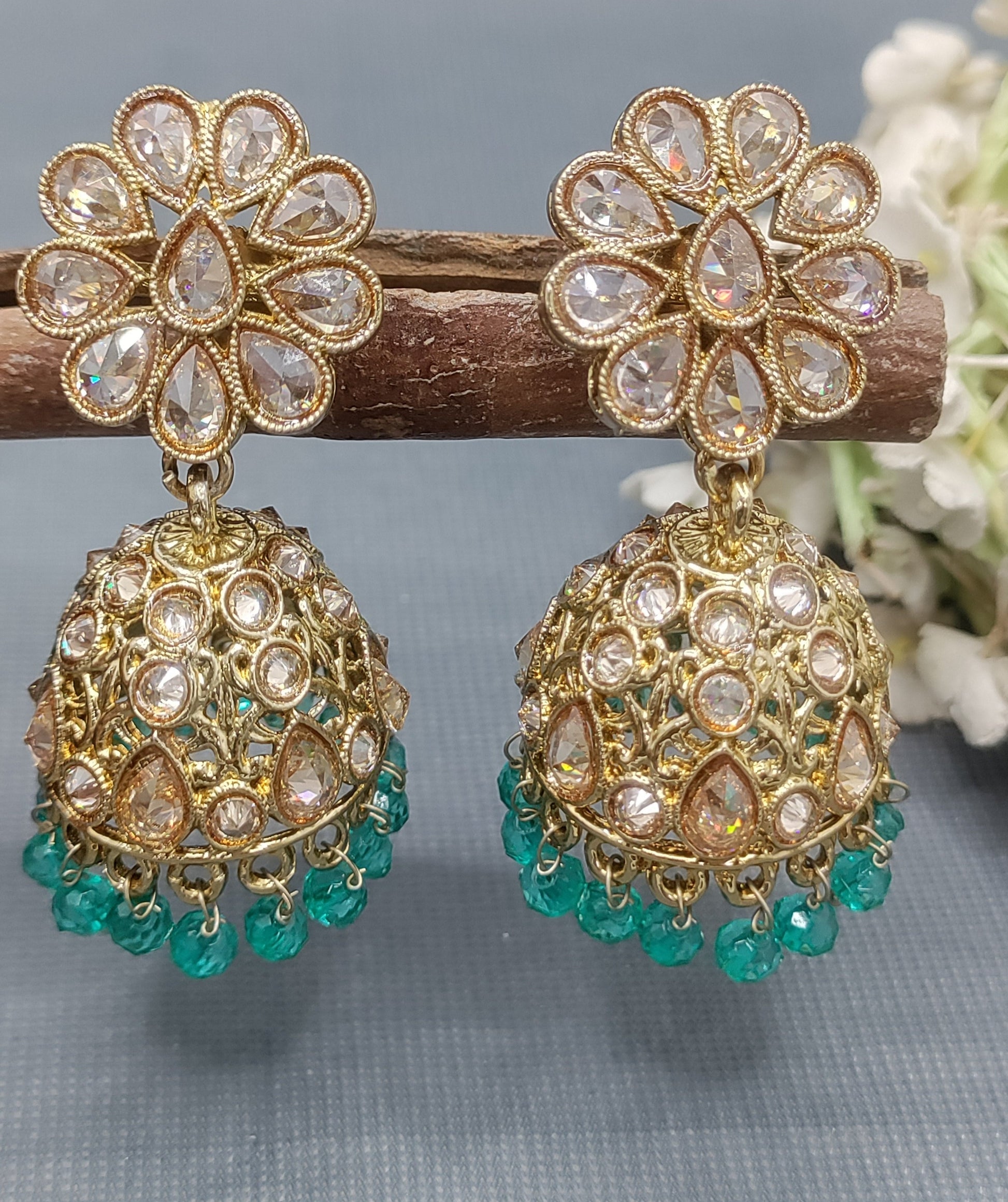 Polki Mehandi Jhumki Earring Sku 6582 rchiecreation