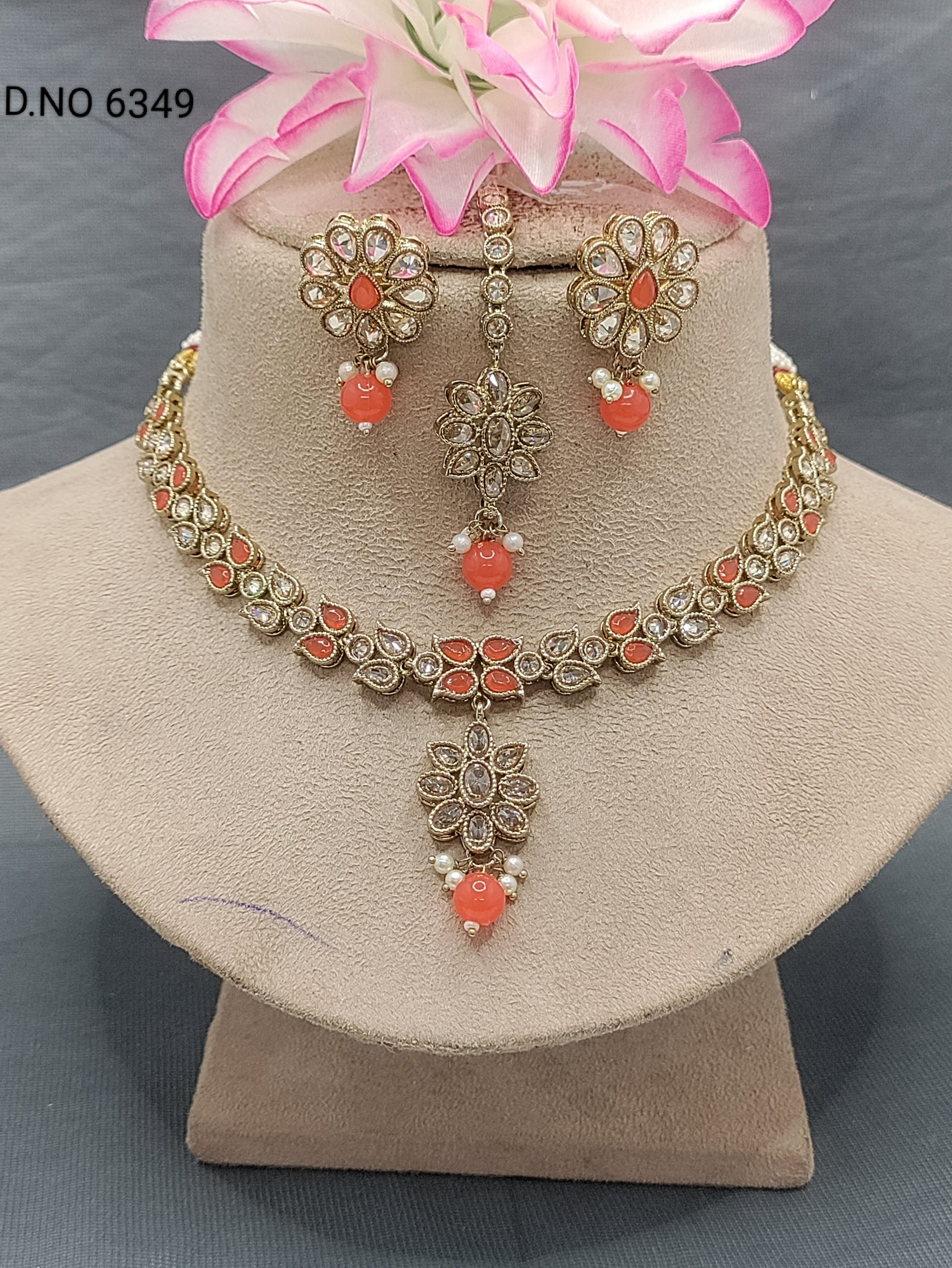Polki Mehandi Necklace Set Sku 6349 rchiecreation
