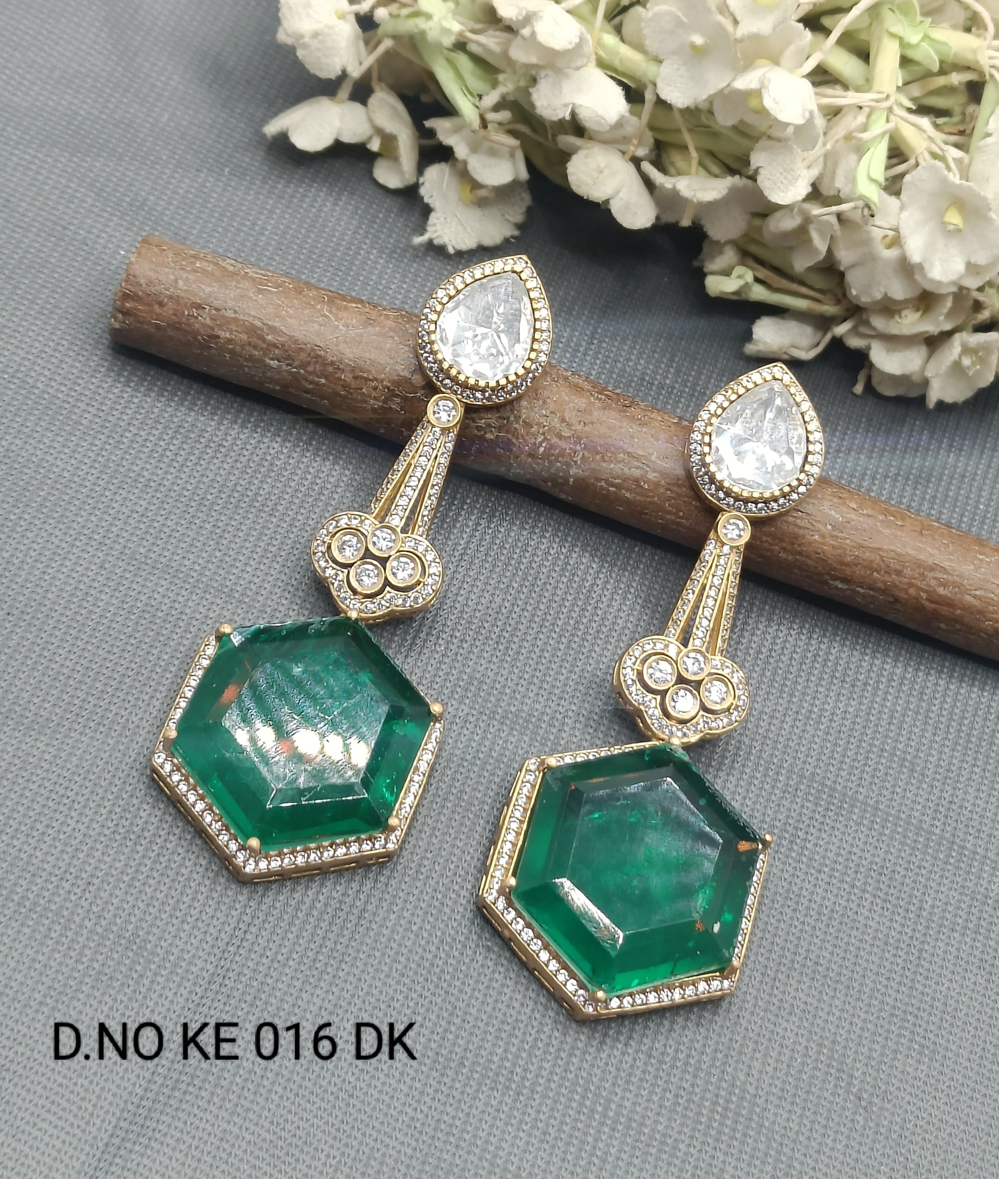 Moissanite Mehandi Earrings Sku KE 016 DK rchiecreation