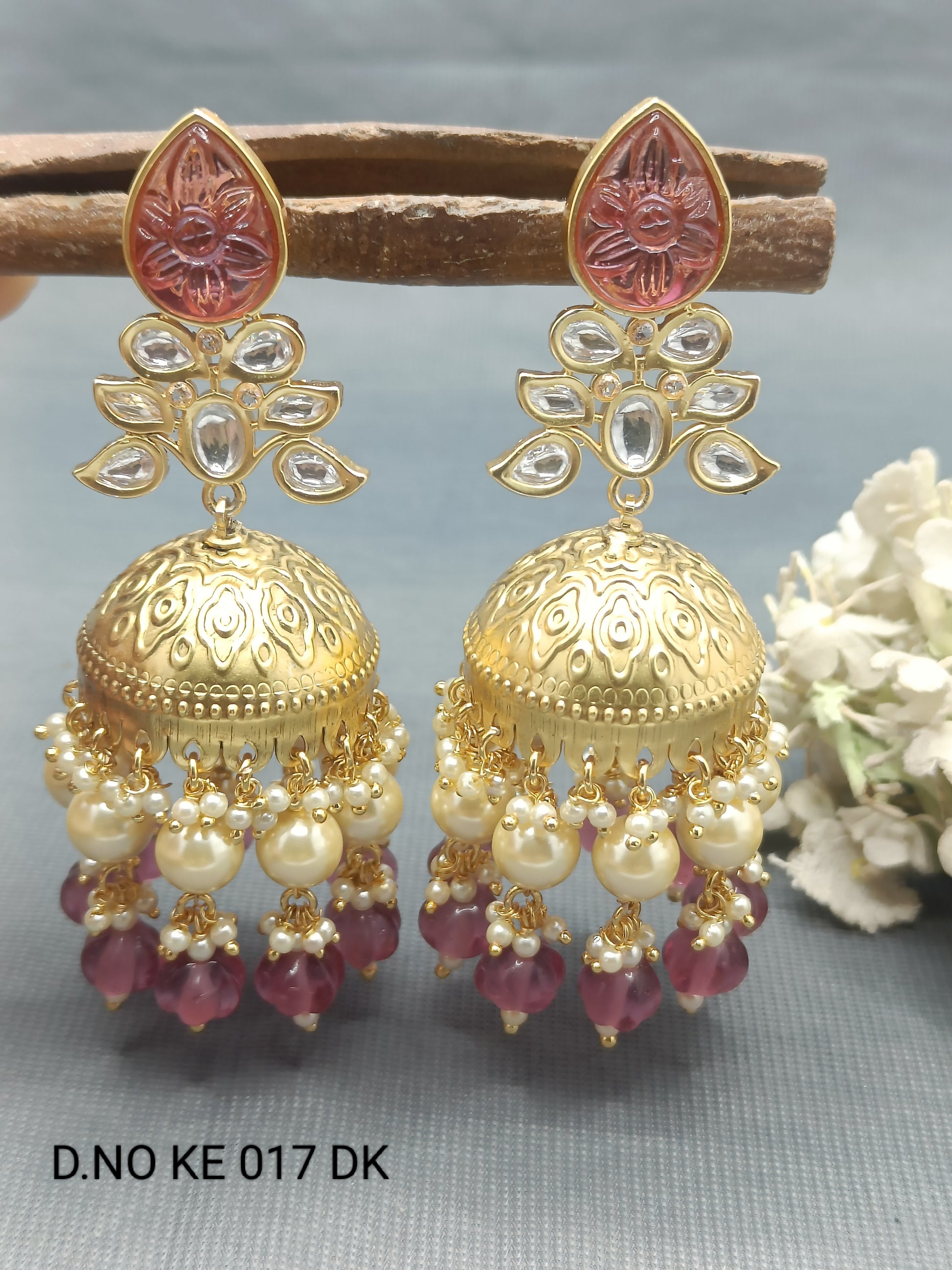 Moissanite Golden Jhumki Earring Sku KE 017 DK rchiecreation