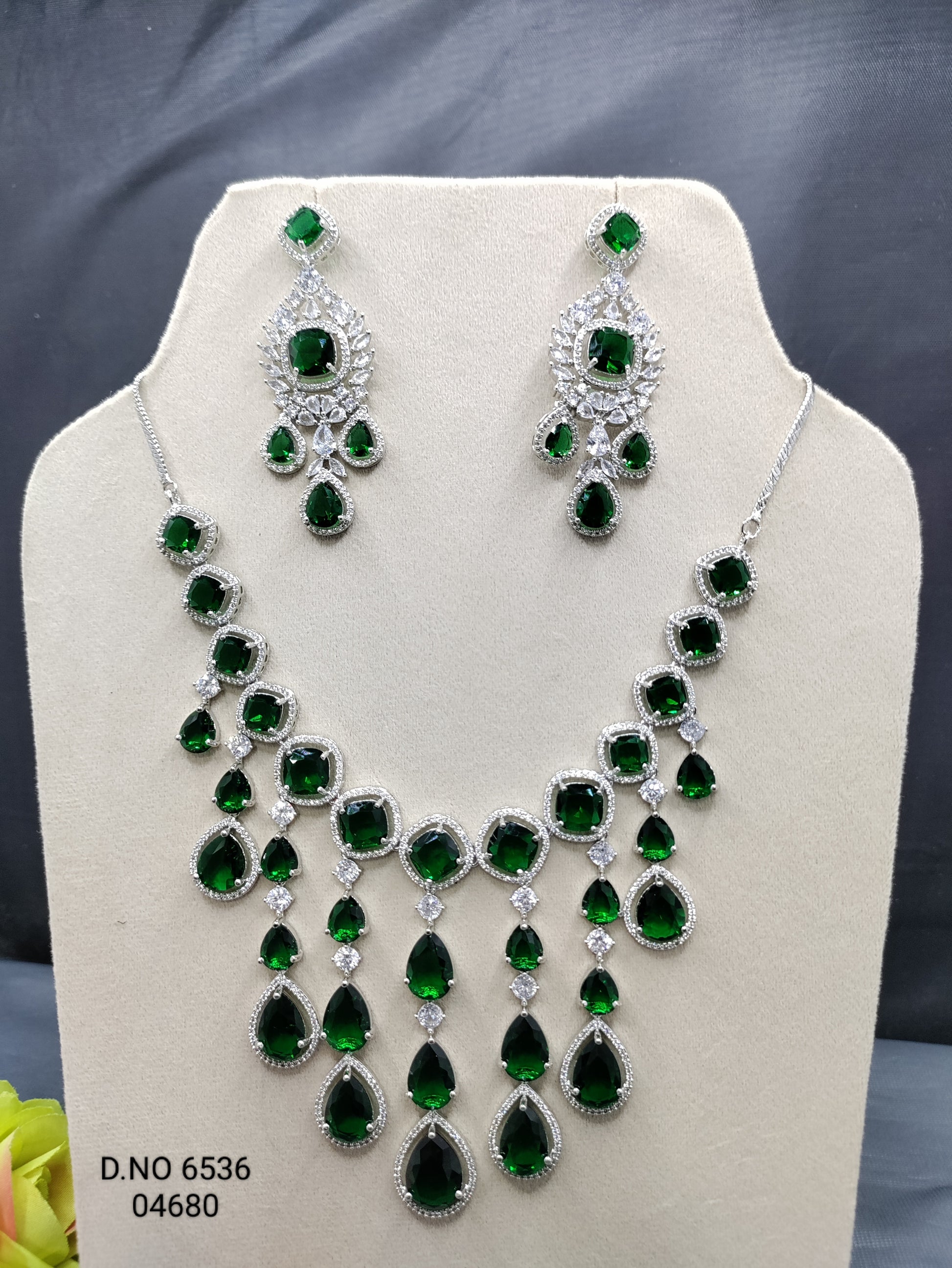 Cz Ad Rodium Necklace set Sku 6536 rchiecreation