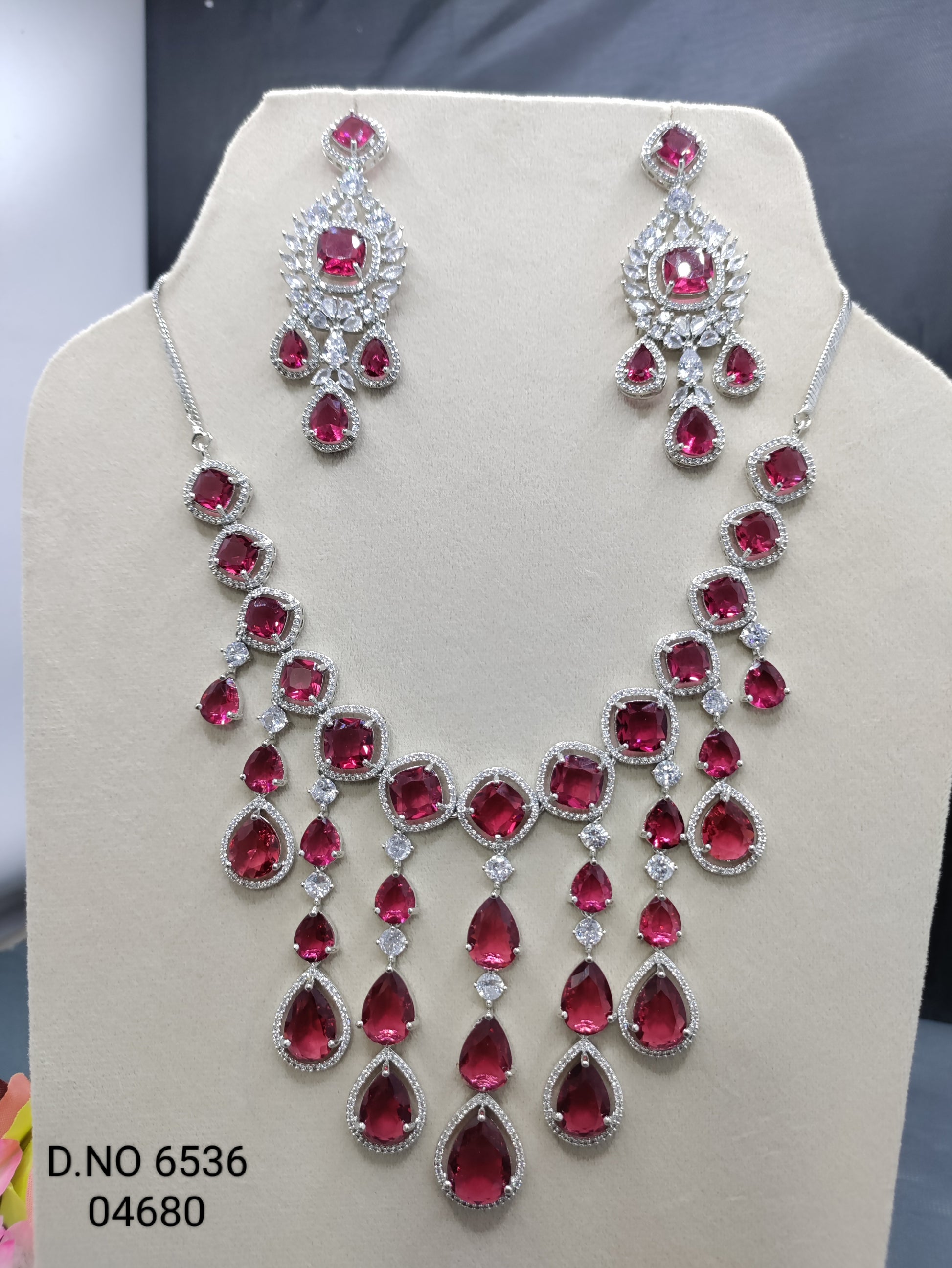 Cz Ad Rodium Necklace set Sku 6536 rchiecreation