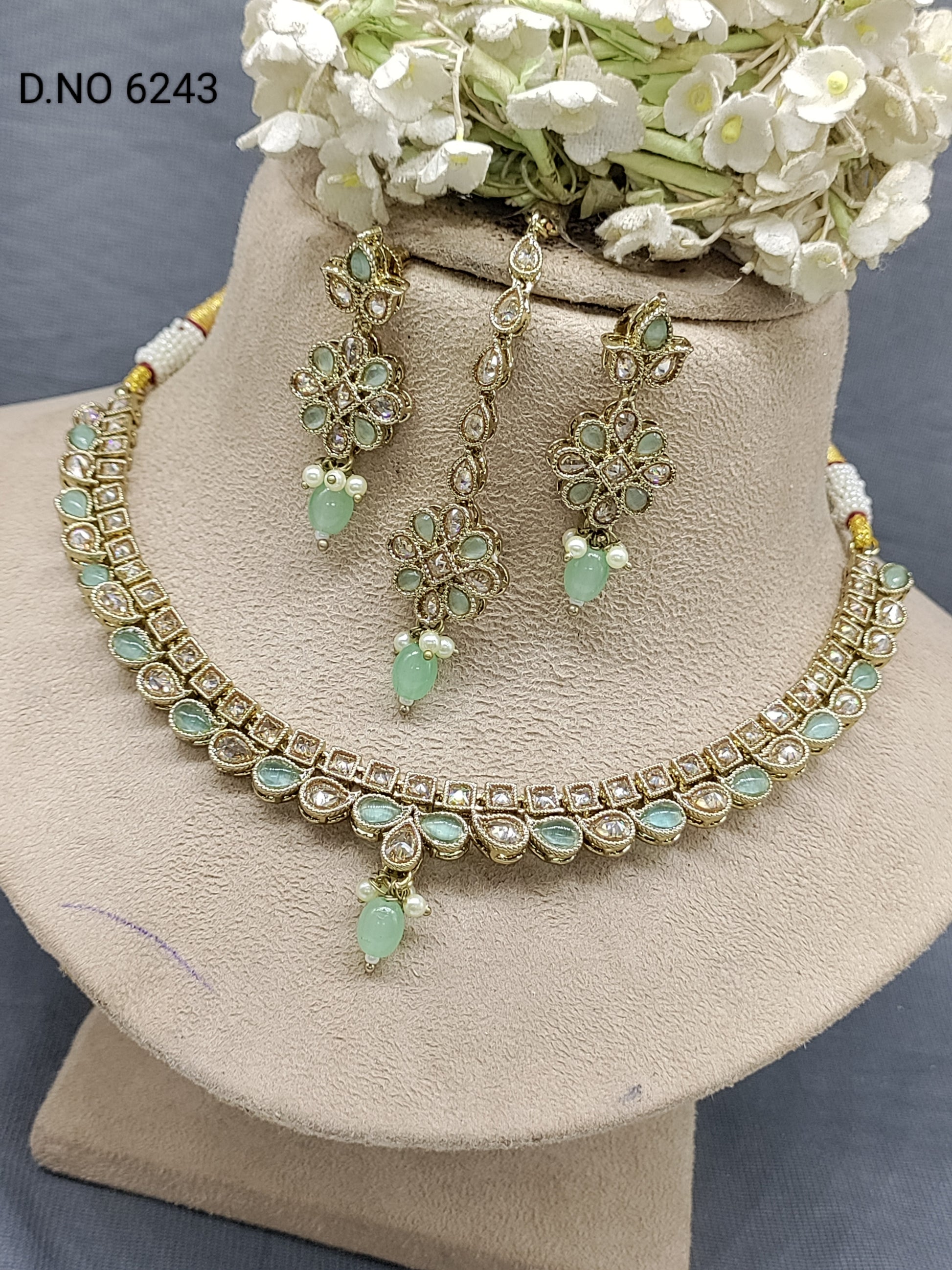 Polki Mehandi Necklace Set Sku 6243 rchiecreation