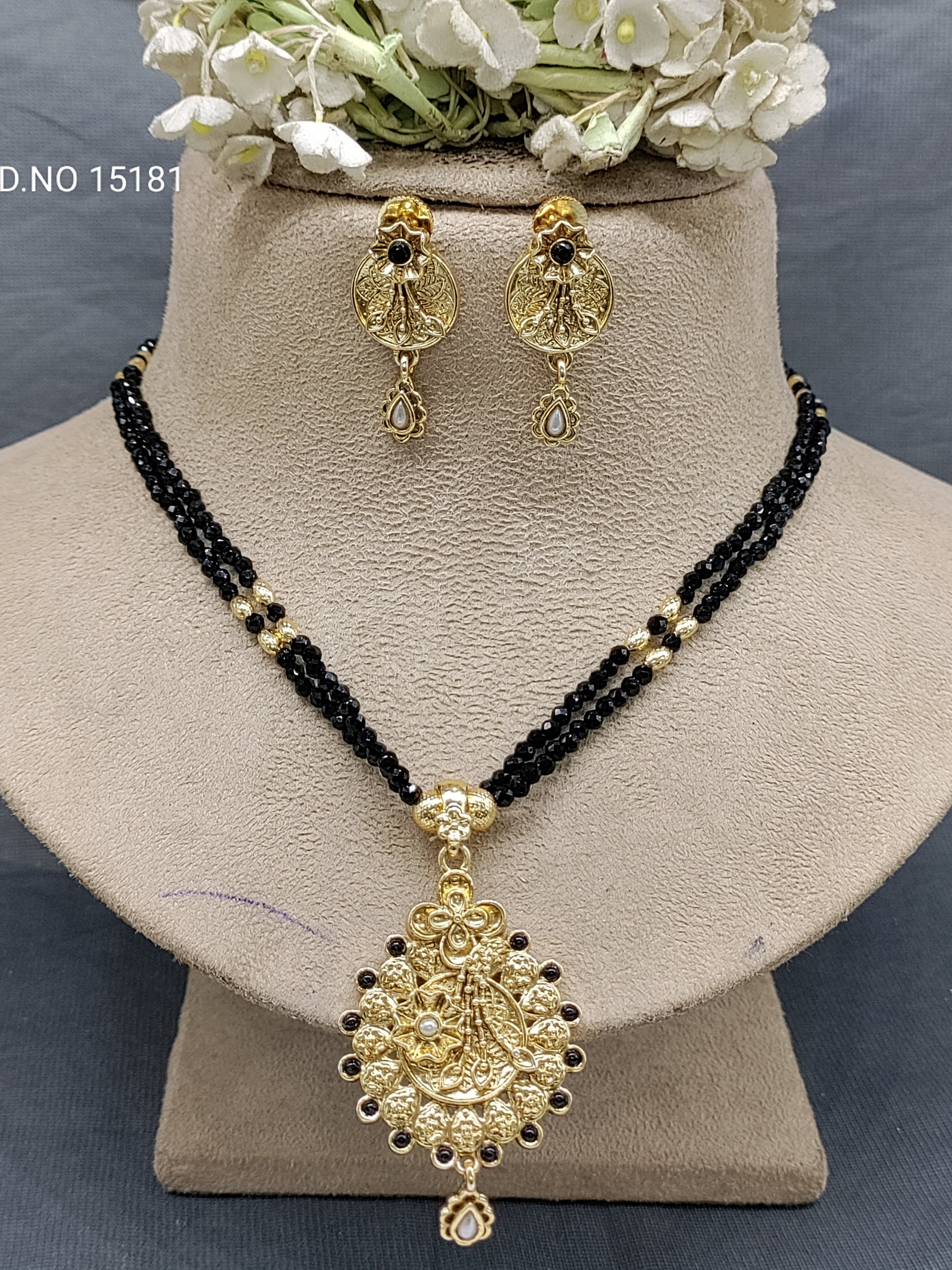 Antique Golden Mala Necklace Set Sku 15181 rchiecreation