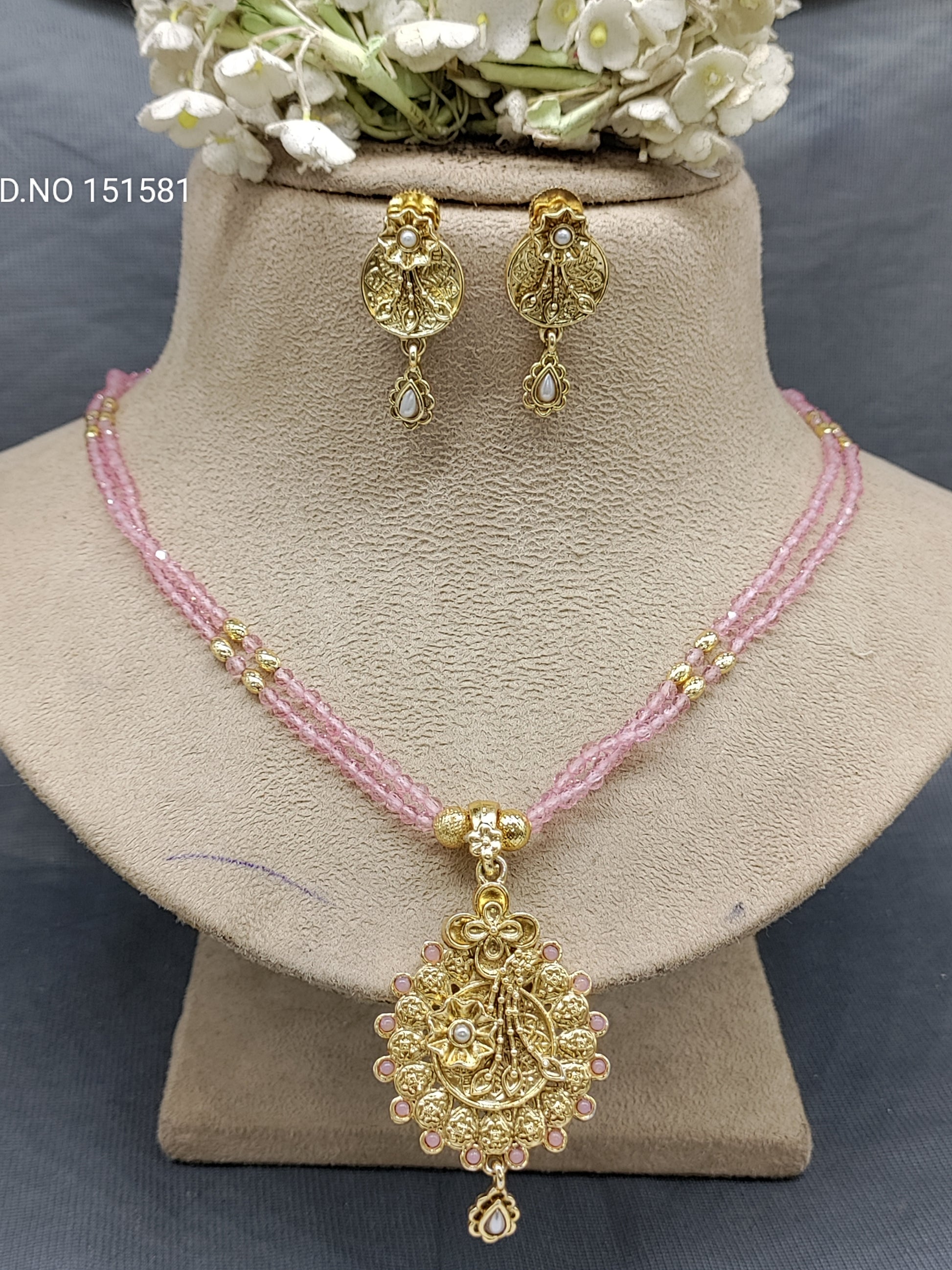 Antique Golden Mala Necklace Set Sku 15181 rchiecreation