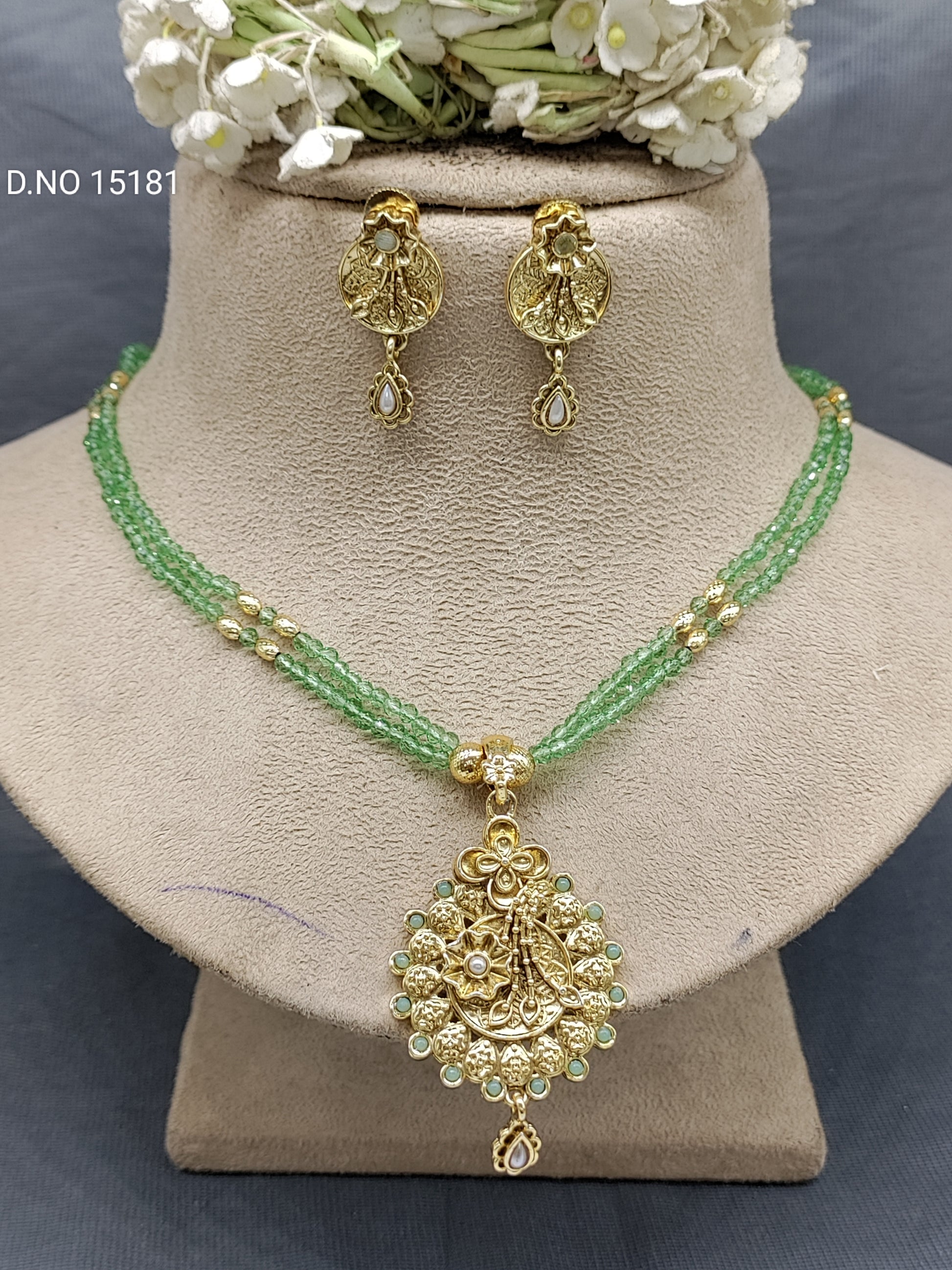 Antique Golden Mala Necklace Set Sku 15181 rchiecreation