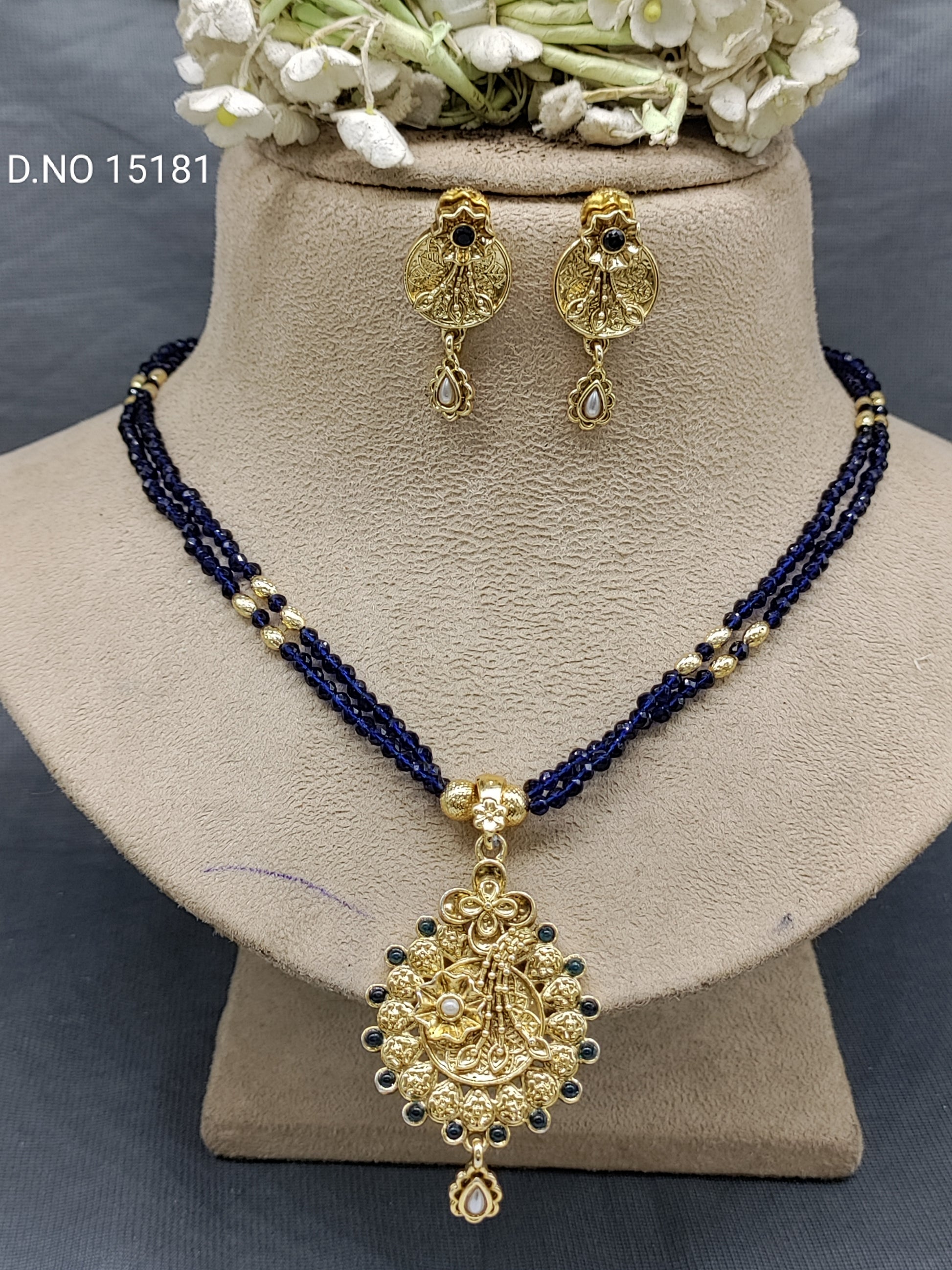 Antique Golden Mala Necklace Set Sku 15181 rchiecreation
