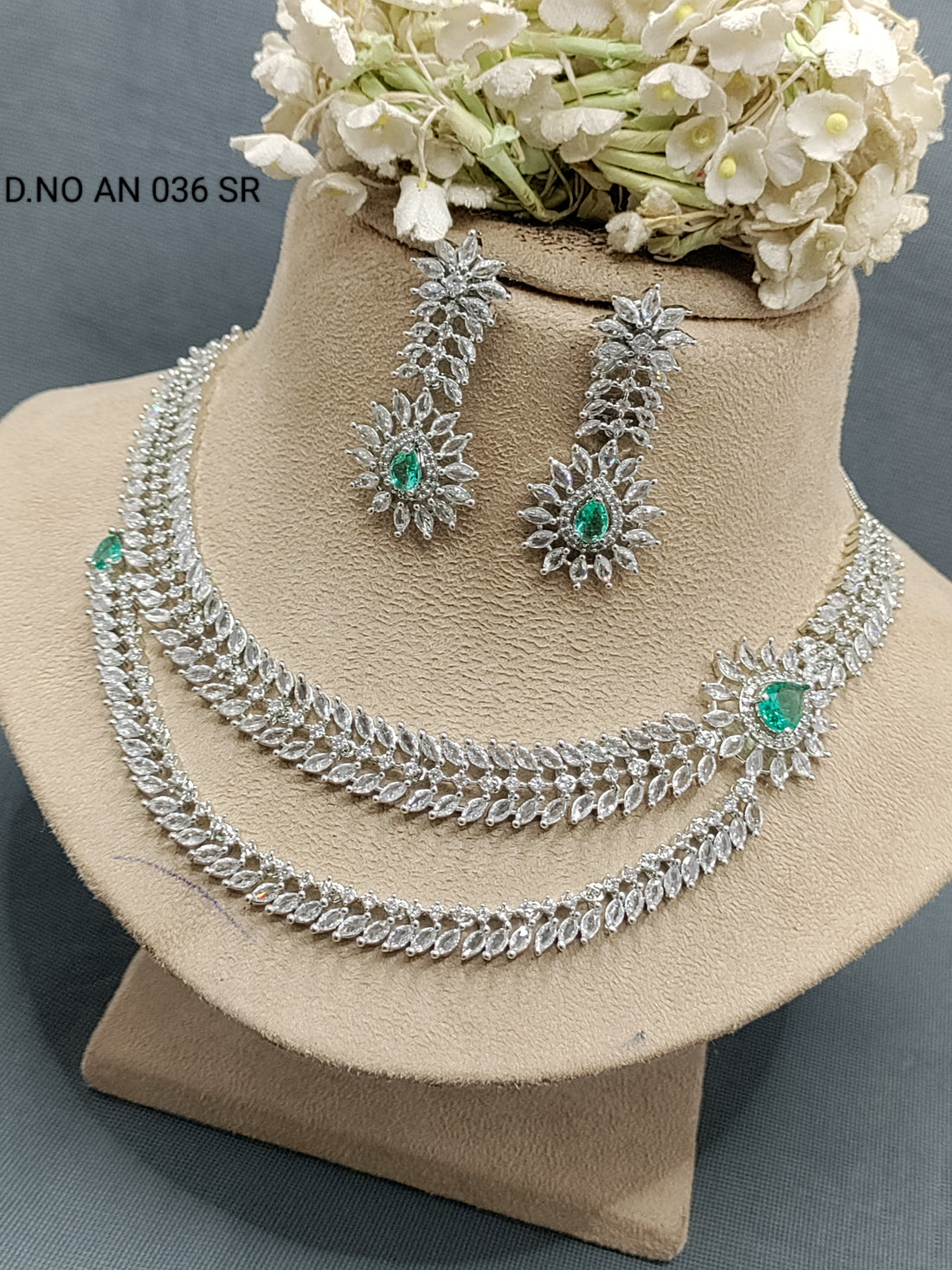 Cz Ad Rodium Necklace Set Sku AN 036 SR rchiecreation
