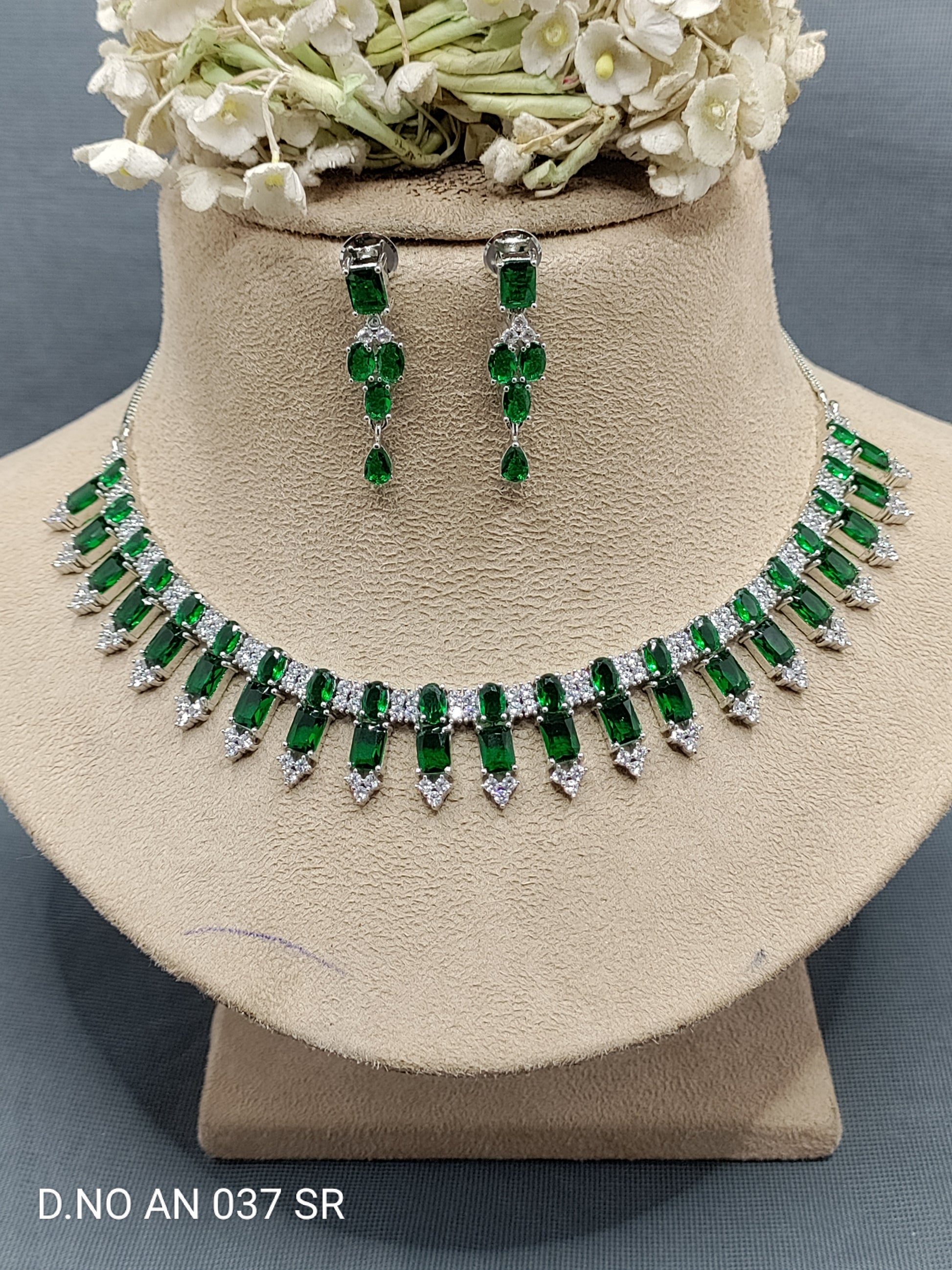 Cz Ad Rodium Necklace Set Sku AN 037 SR rchiecreation
