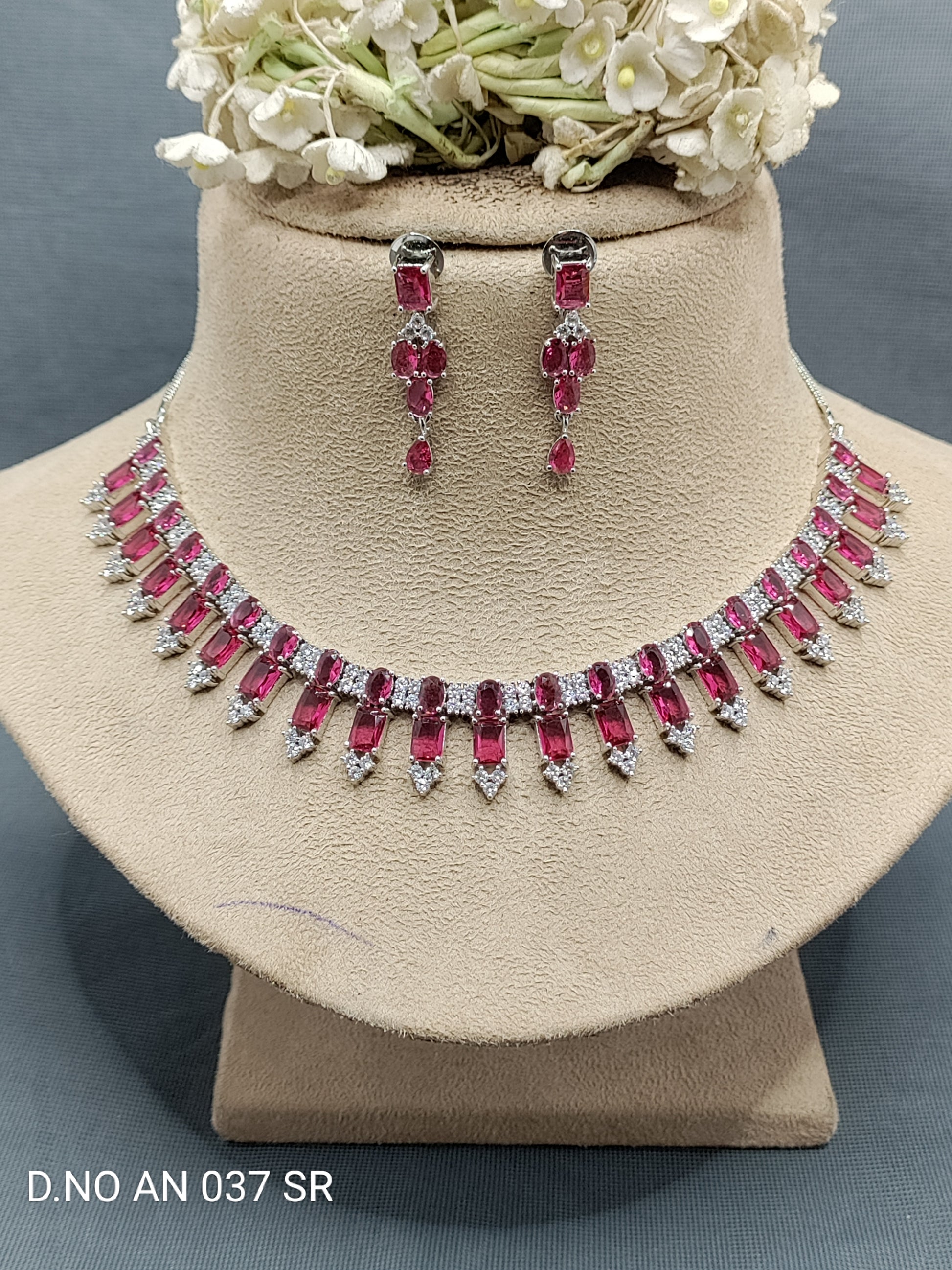 Cz Ad Rodium Necklace Set Sku AN 037 SR rchiecreation