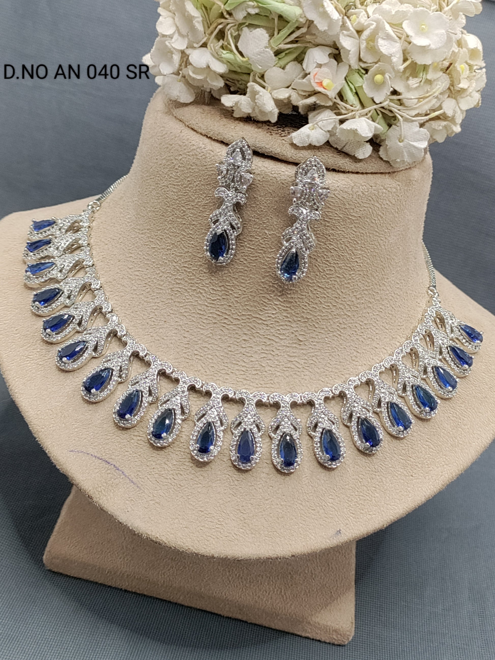 Cz Ad Rodium Necklace Set Sku AN 040 SR rchiecreation