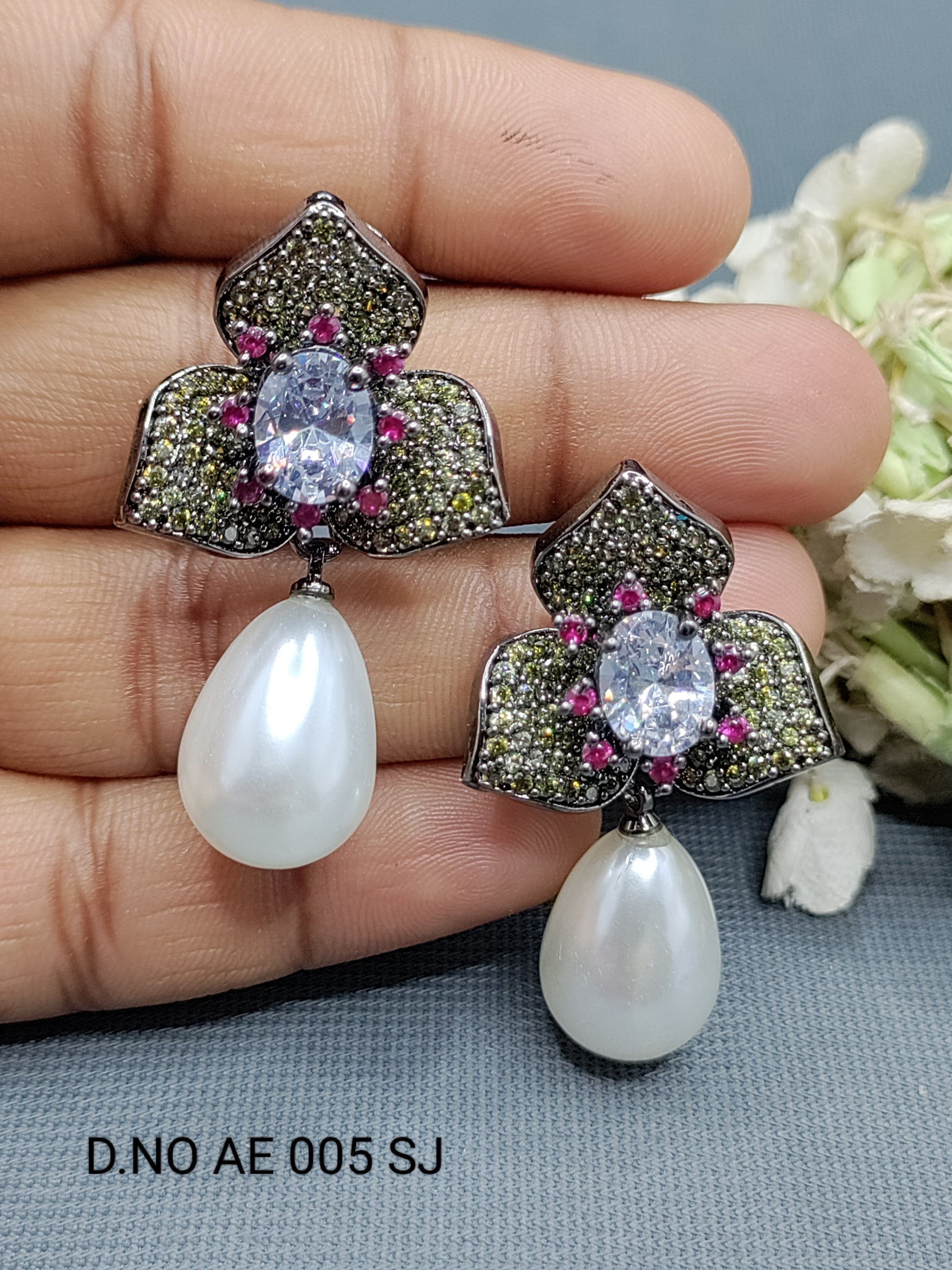 Cz Ad Victorian Tops & Stud Earring Sku AE 005 SJ rchiecreation