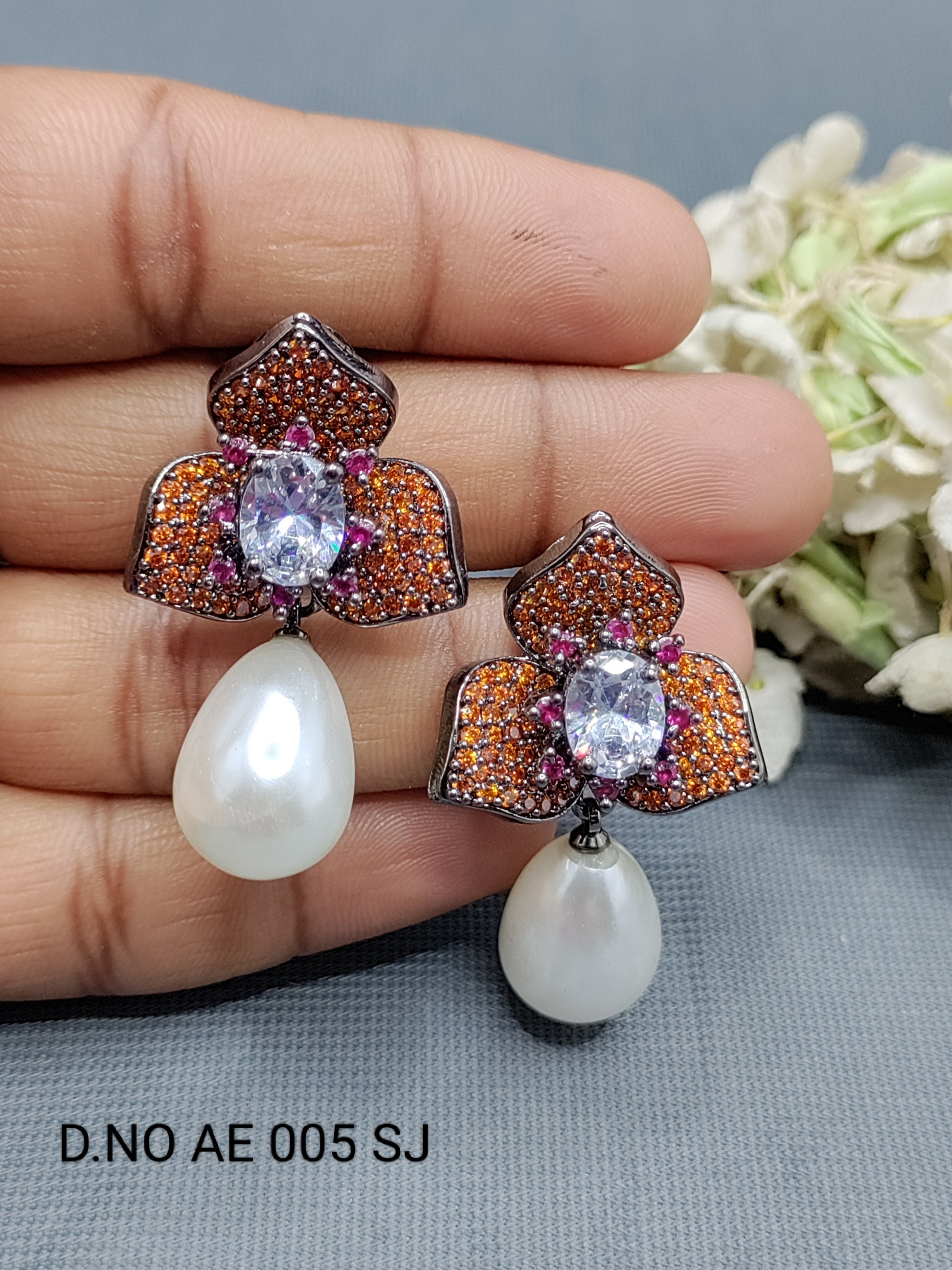 Cz Ad Victorian Tops & Stud Earring Sku AE 005 SJ rchiecreation