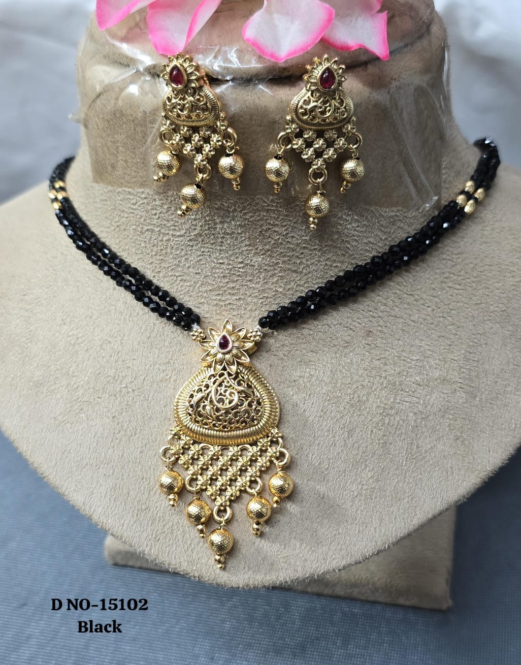 Antique Golden Long Necklace Mala Sku 15102 D4 rchiecreation