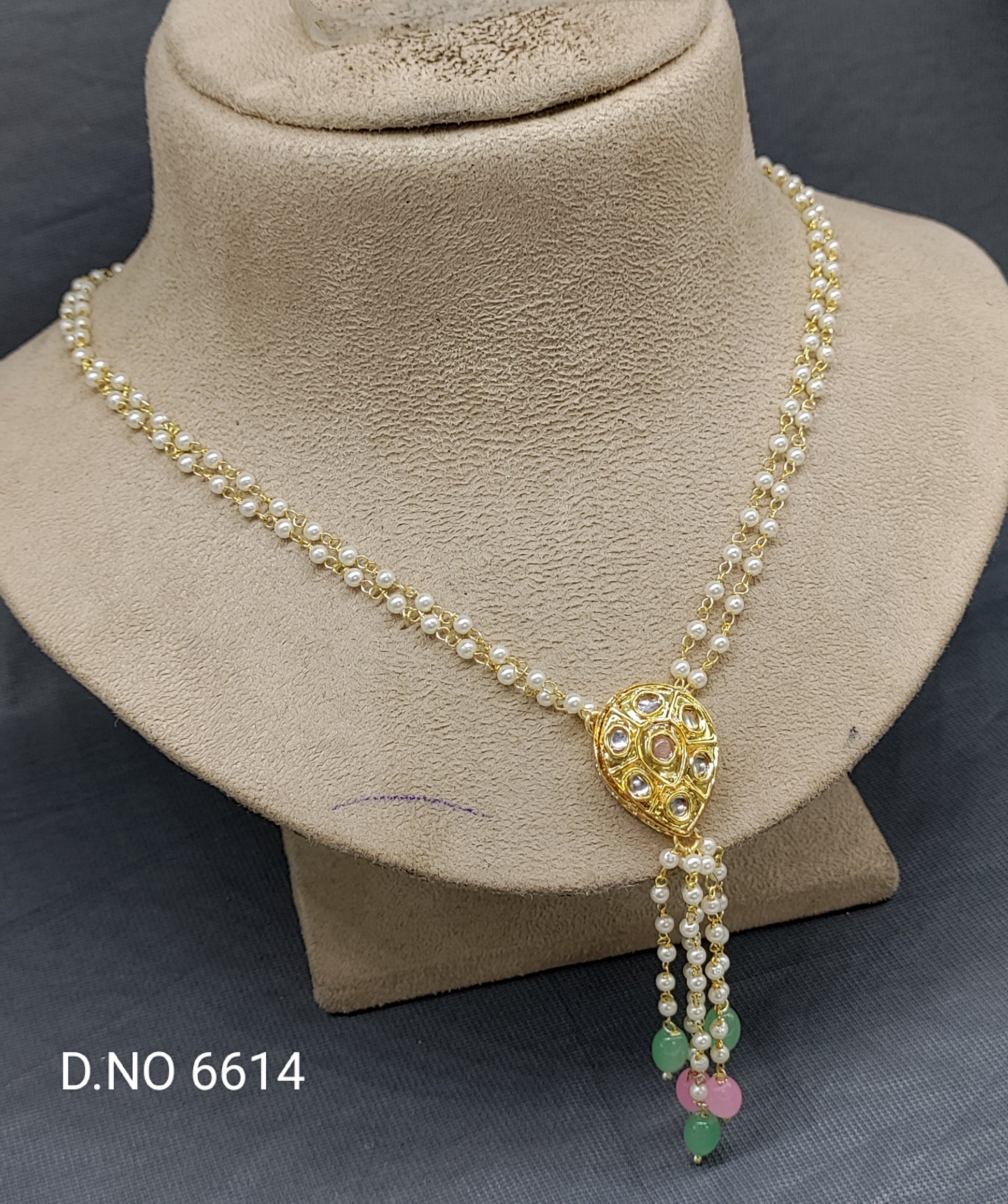 Kundan Golden Mala Necklace Sku 6614 rchiecreation