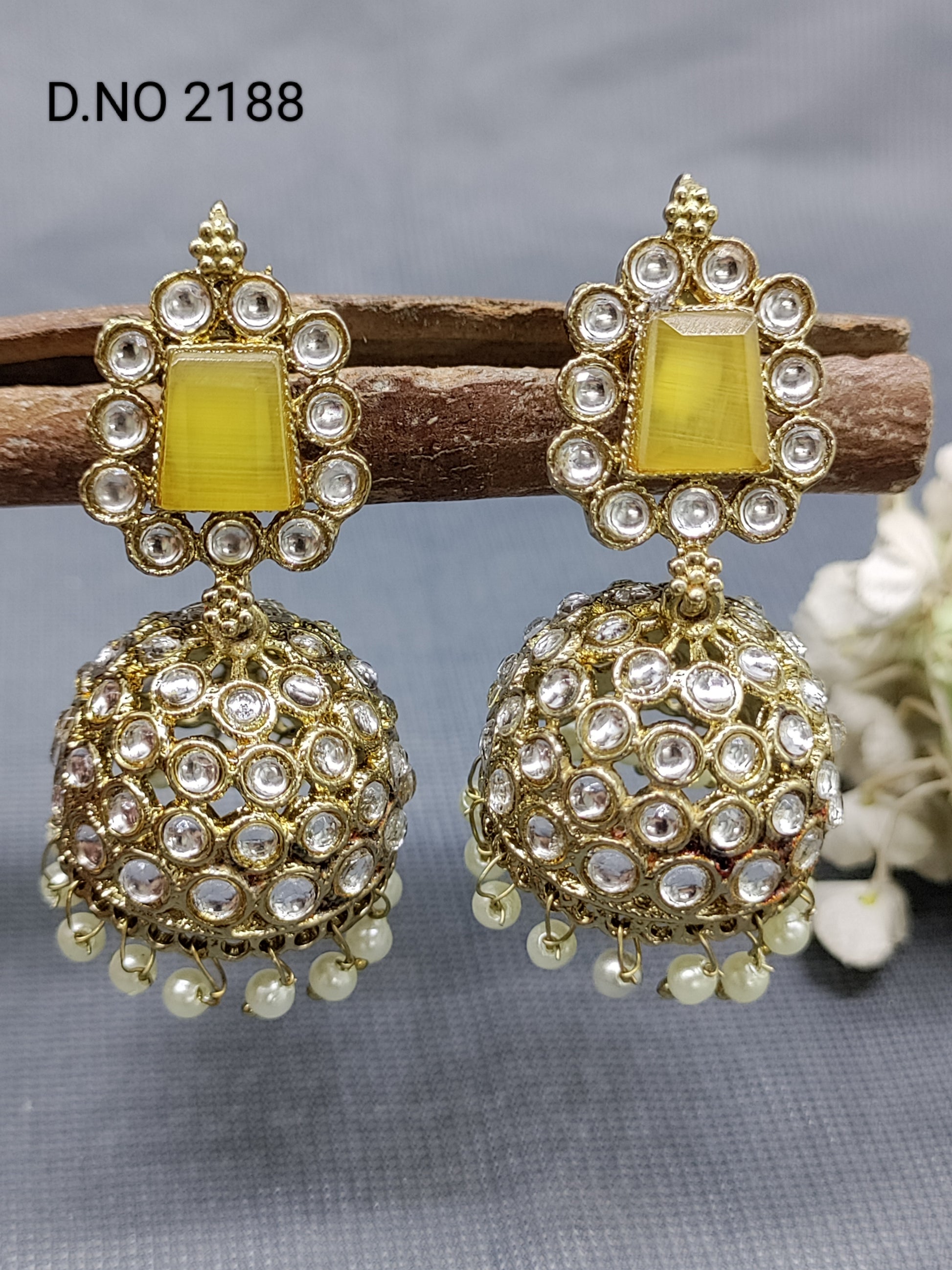 Kundan Mehandi Jhumki Earring Sku 2188 rchiecreation