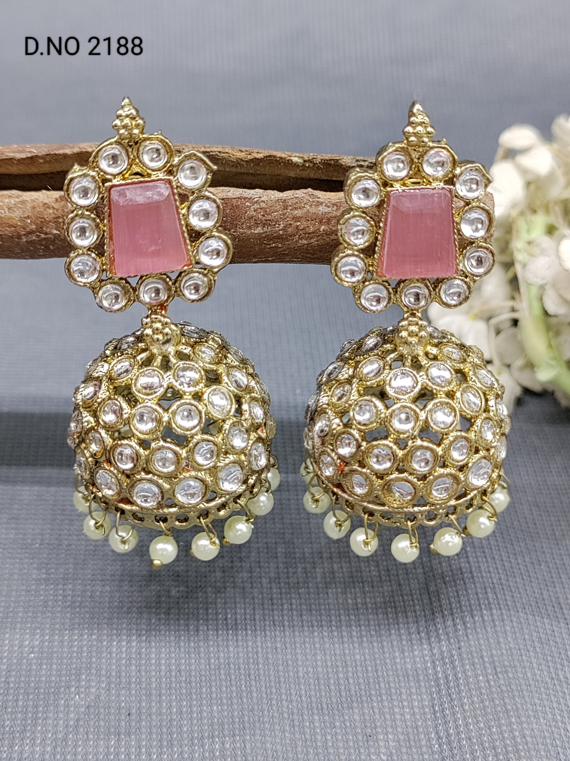 Kundan Mehandi Jhumki Earring Sku 2188 rchiecreation