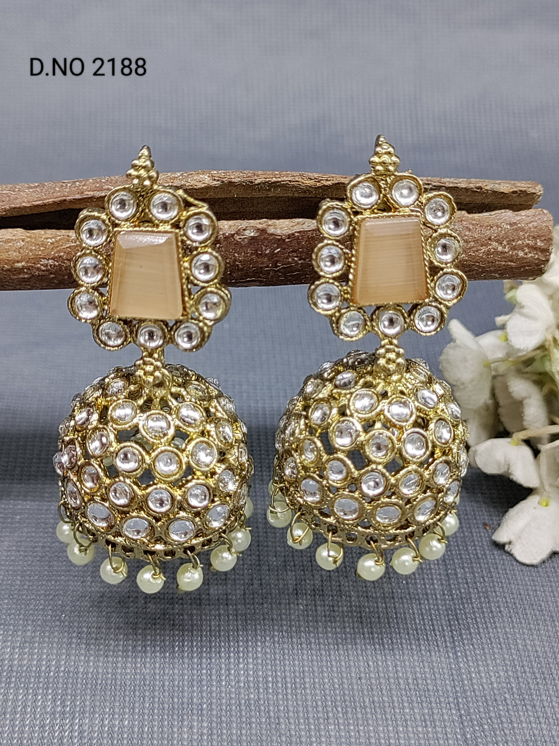 Kundan Mehandi Jhumki Earring Sku 2188 rchiecreation