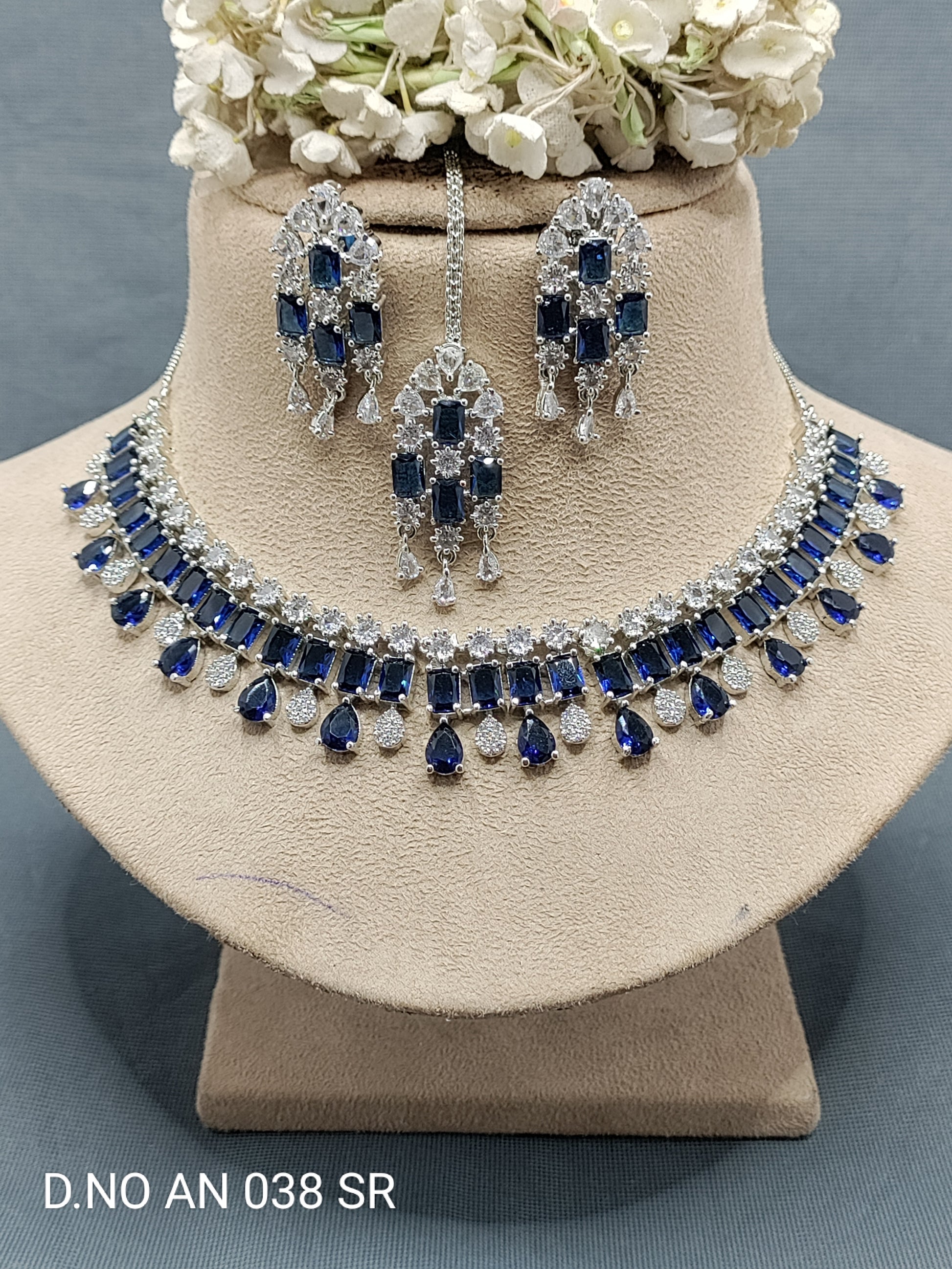 Cz Ad Rodium Necklace Set Sku AN 038 SR D5 rchiecreation