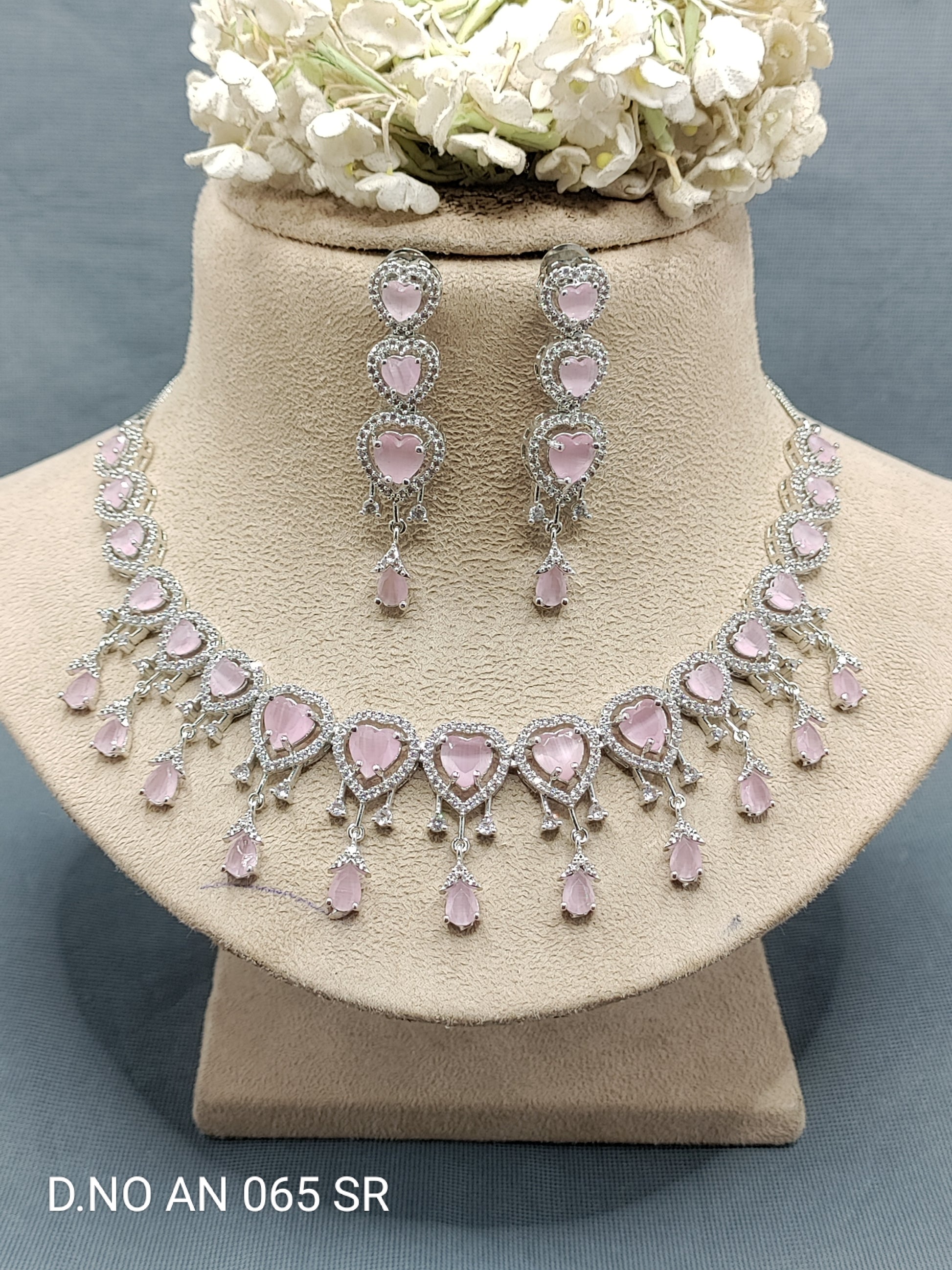 Cz Ad Rodium Necklace Set Sku AN 065 SR rchiecreation