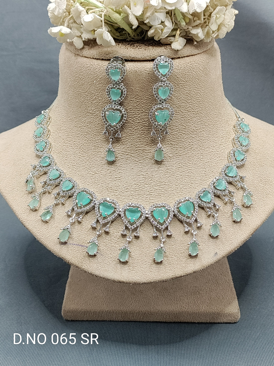 Cz Ad Rodium Necklace Set Sku AN 065 SR rchiecreation