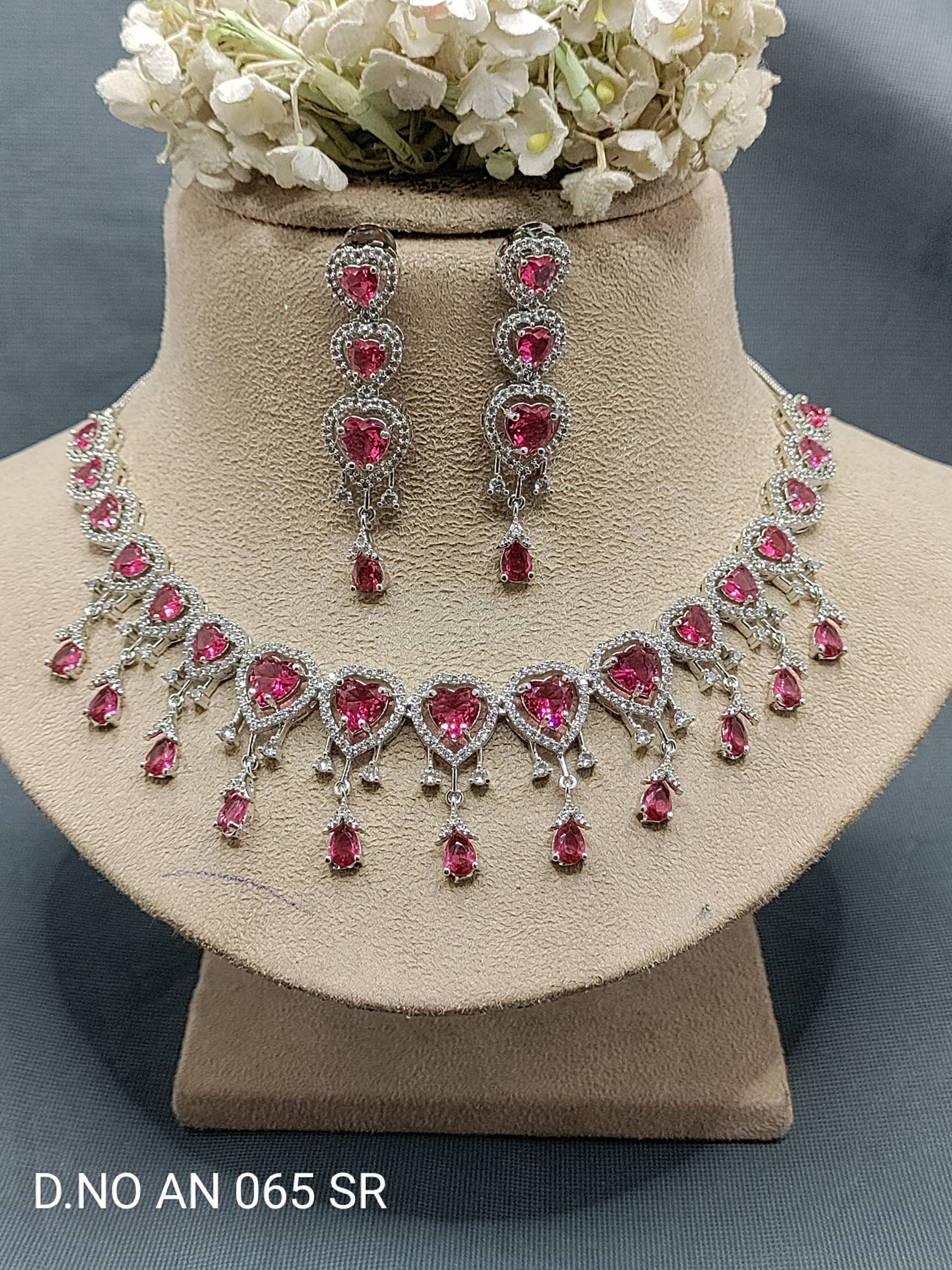 Cz Ad Rodium Necklace Set Sku AN 065 SR rchiecreation
