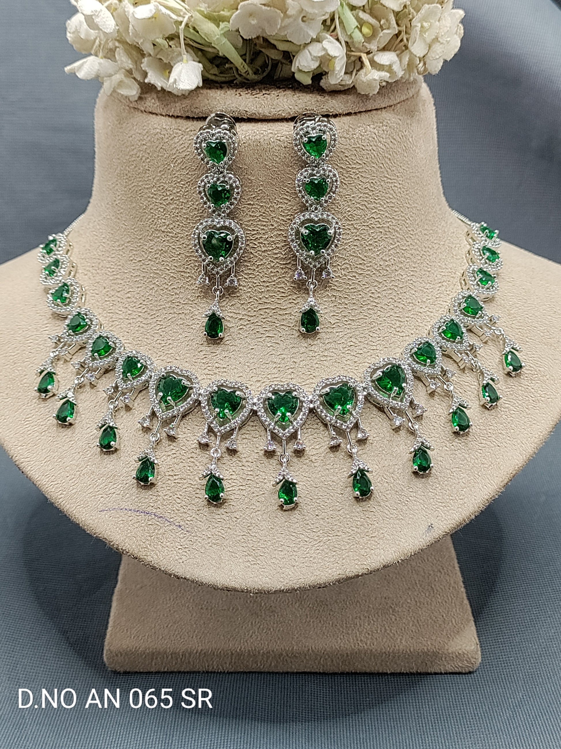 Cz Ad Rodium Necklace Set Sku AN 065 SR rchiecreation