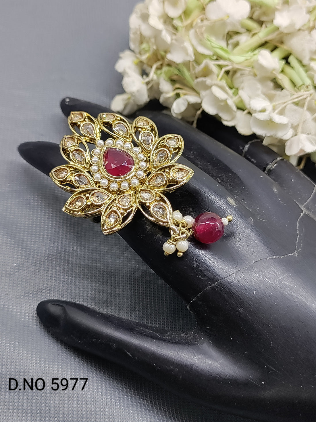 Polki Mehandi Finger Ring Sku 5977 rchiecreation
