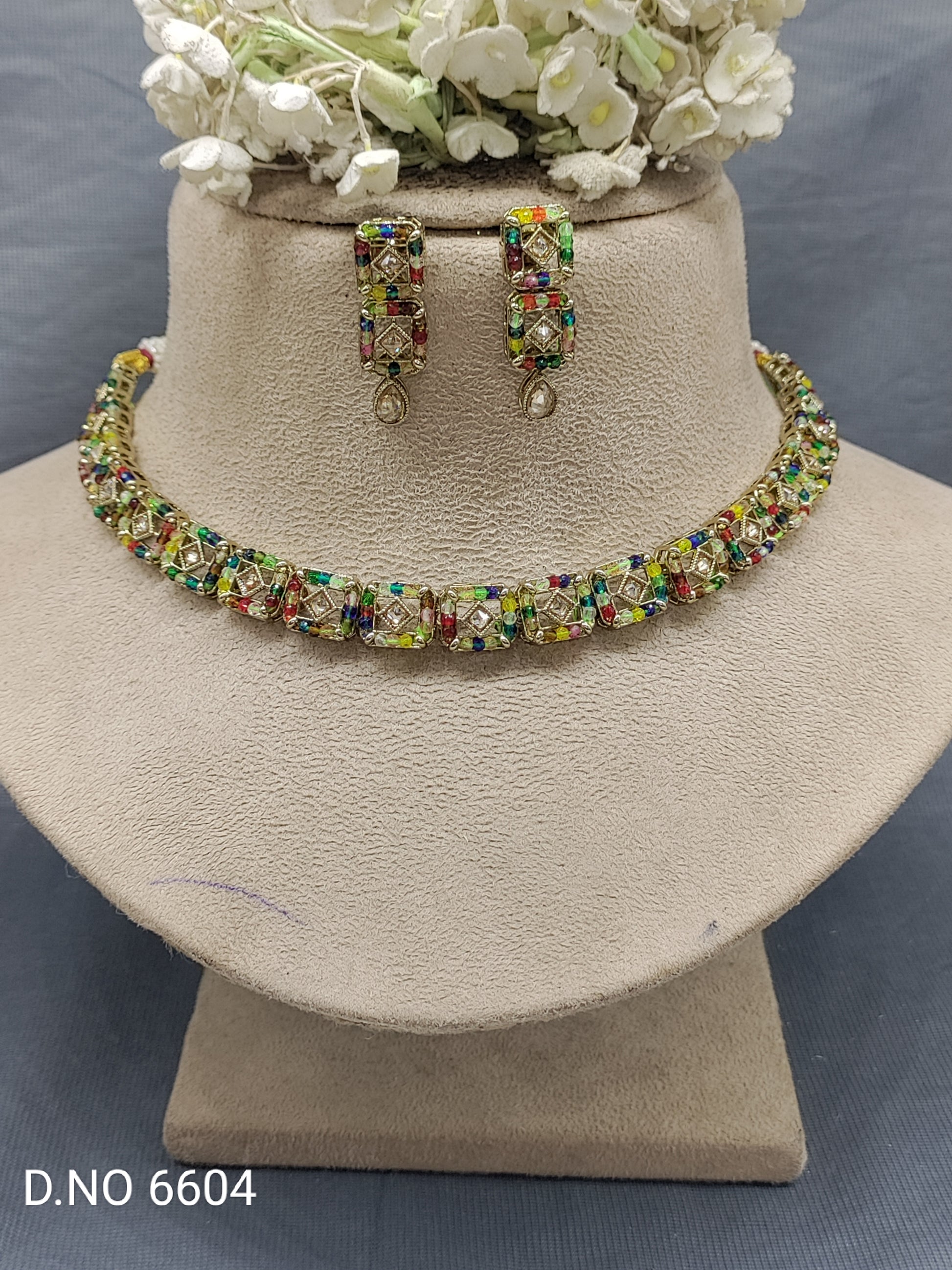 Polki Mehandi Necklace Set Sku 6604 rchiecreation