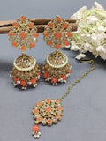 Mehandi Polki Earing+Tika SKU-2136 rchiecreation
