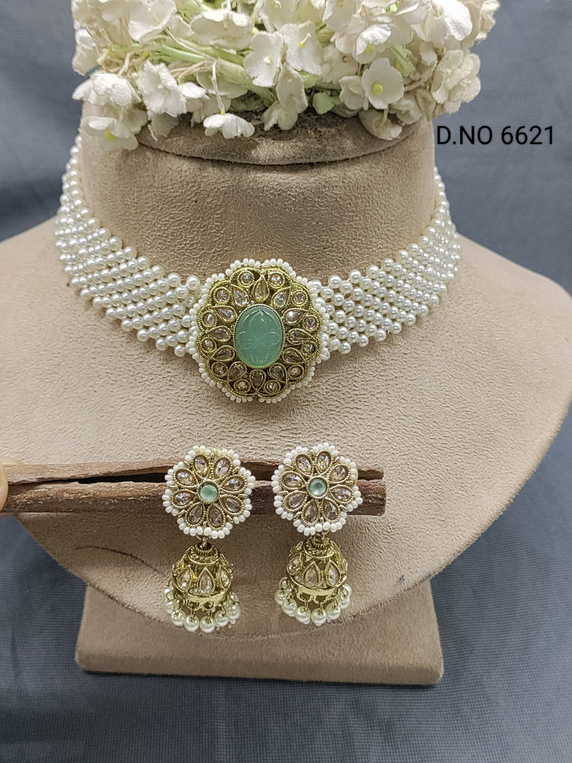 Polki Mehandi Chokar Necklace Set Sku 6621 rchiecreation