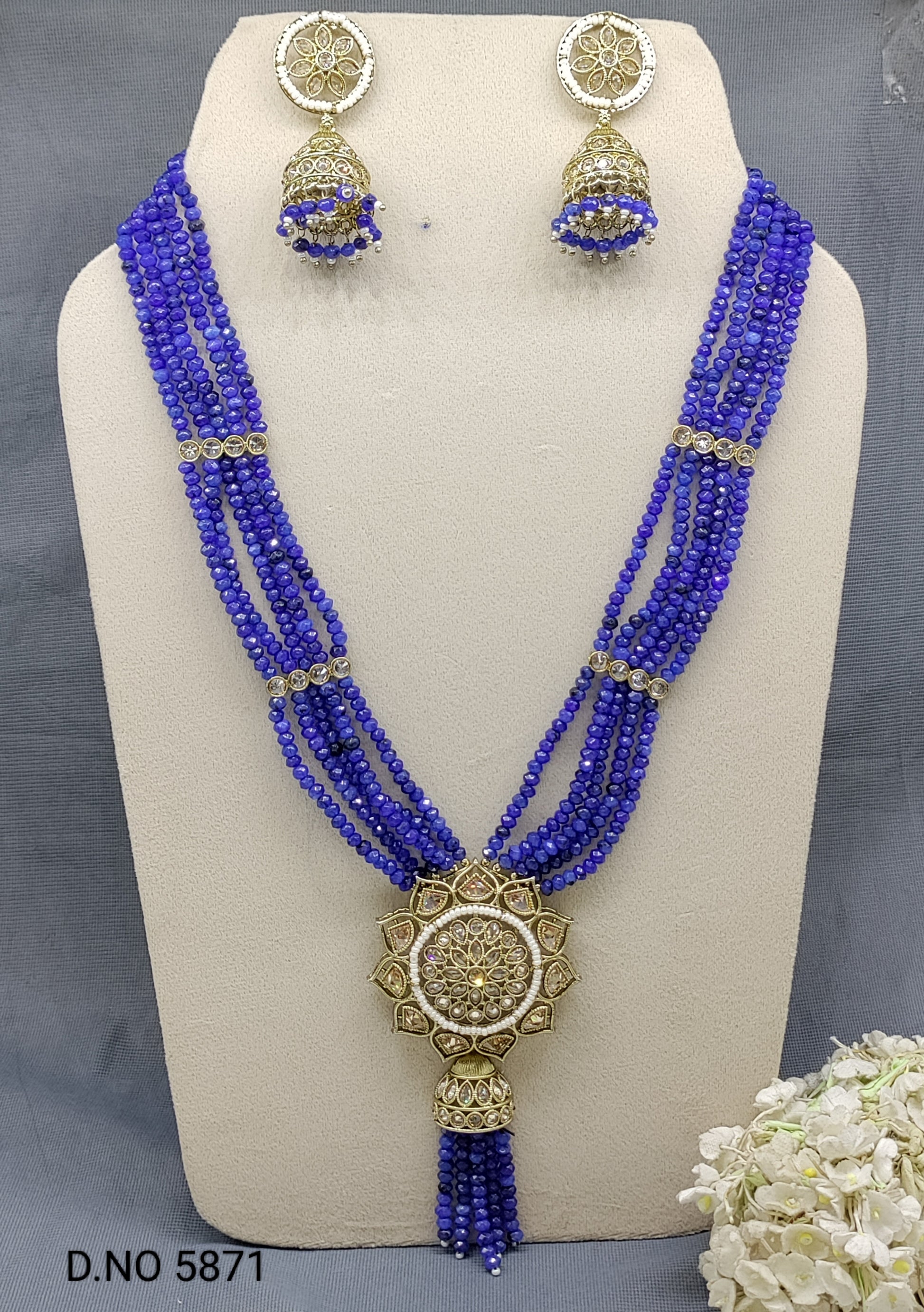 Polki Long Necklace Mehndi Set Sku-5871 B4 rchiecreation