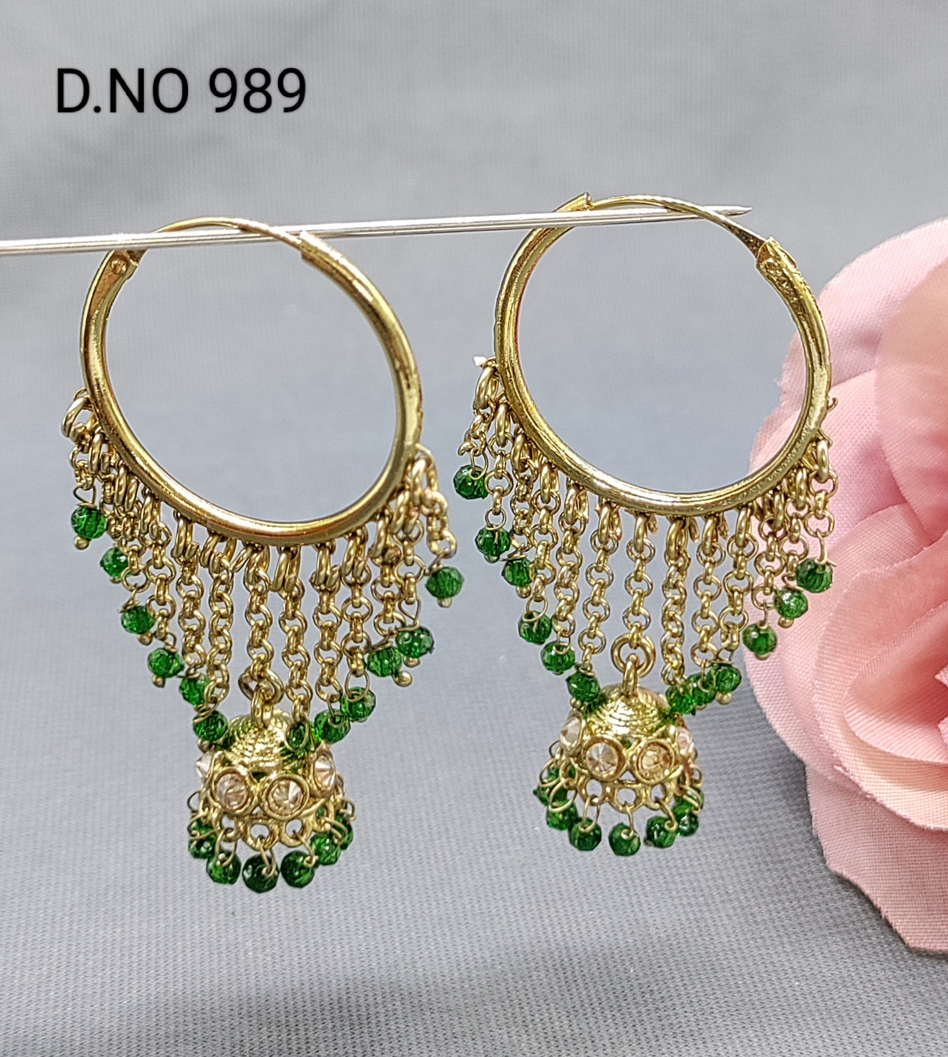 Mehandi pearl Bali Jhumki Sku 989 rchiecreation