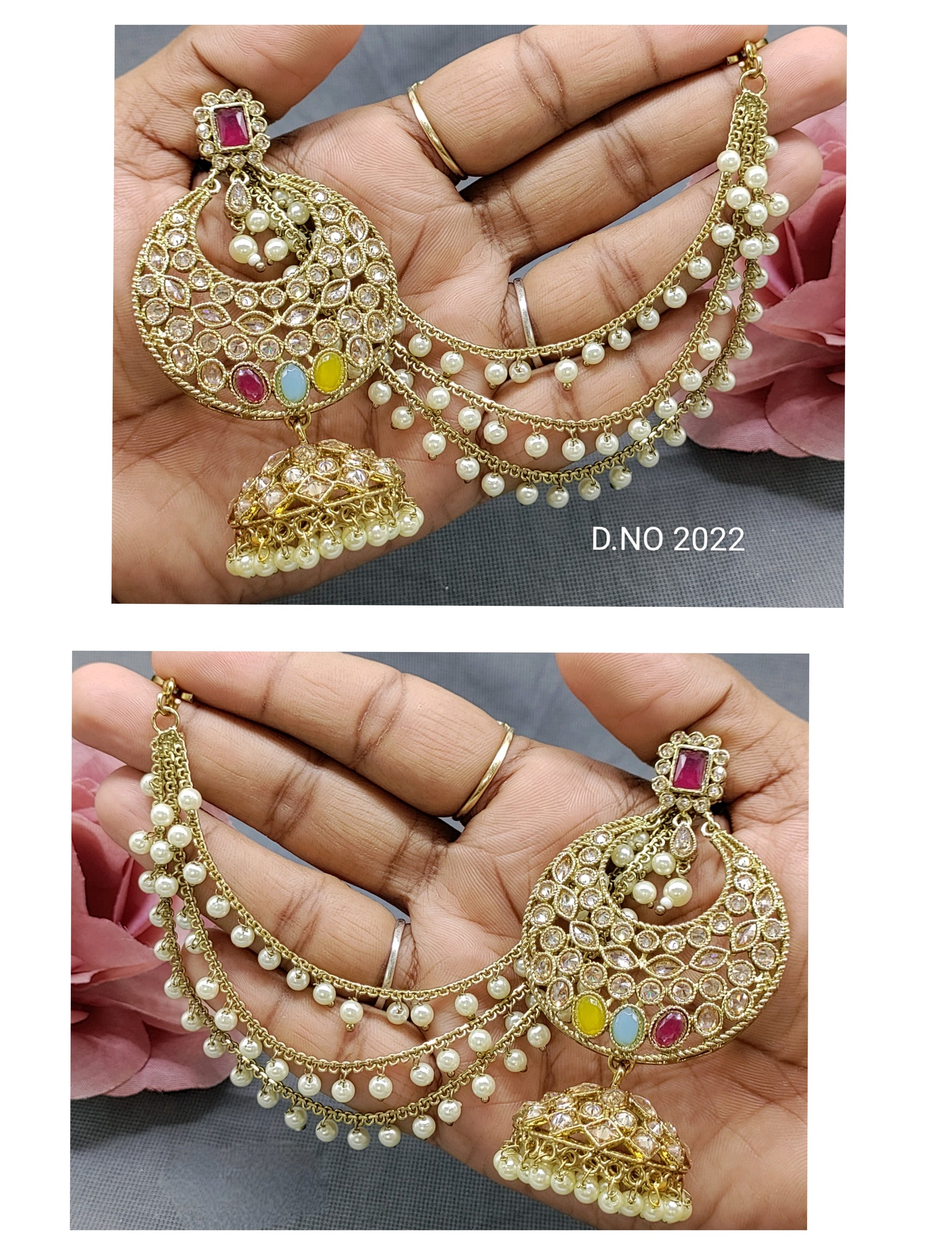 Polki Mehandi Bahubali Earring Sku-2022 A4 rchiecreation