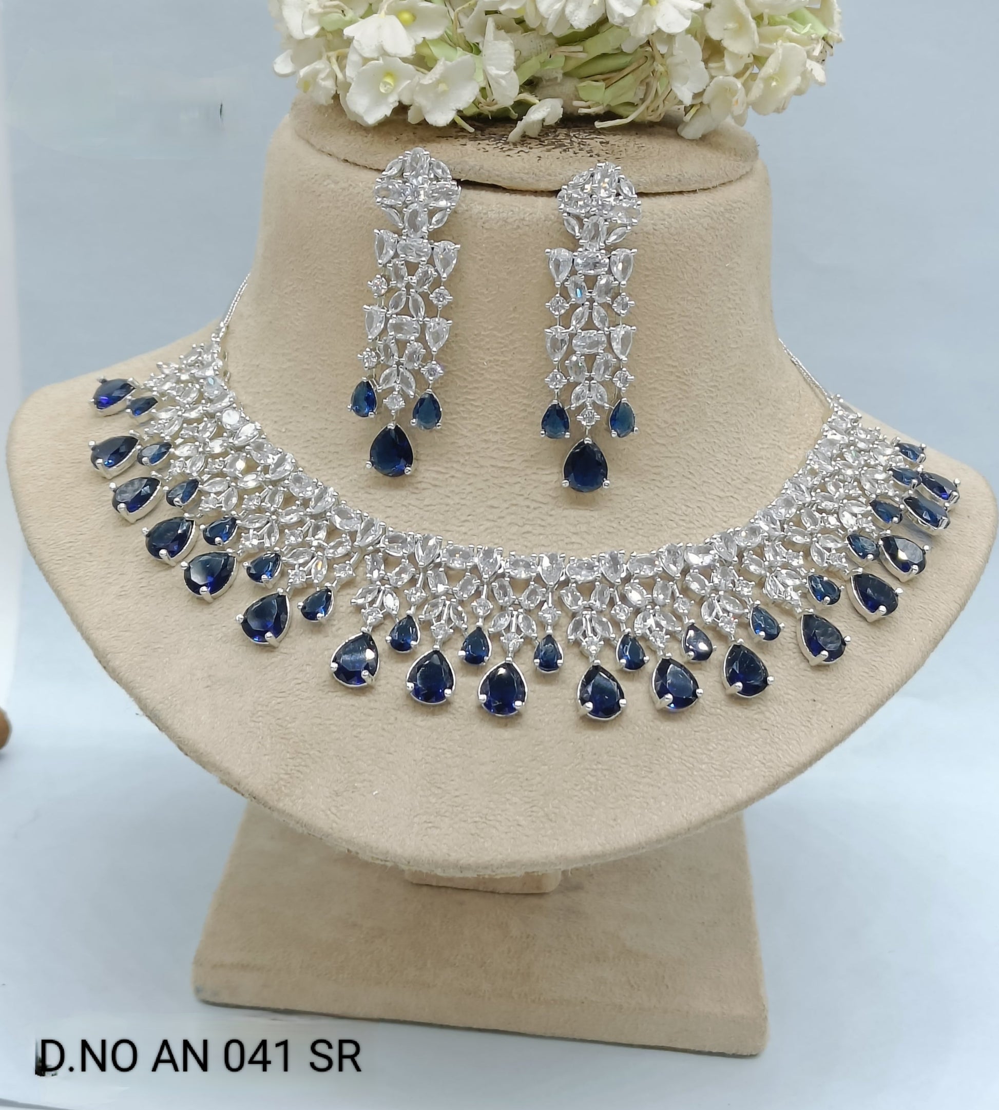 Cz Ad Rodium Necklace Set Sku AN 041 SR D5 rchiecreation