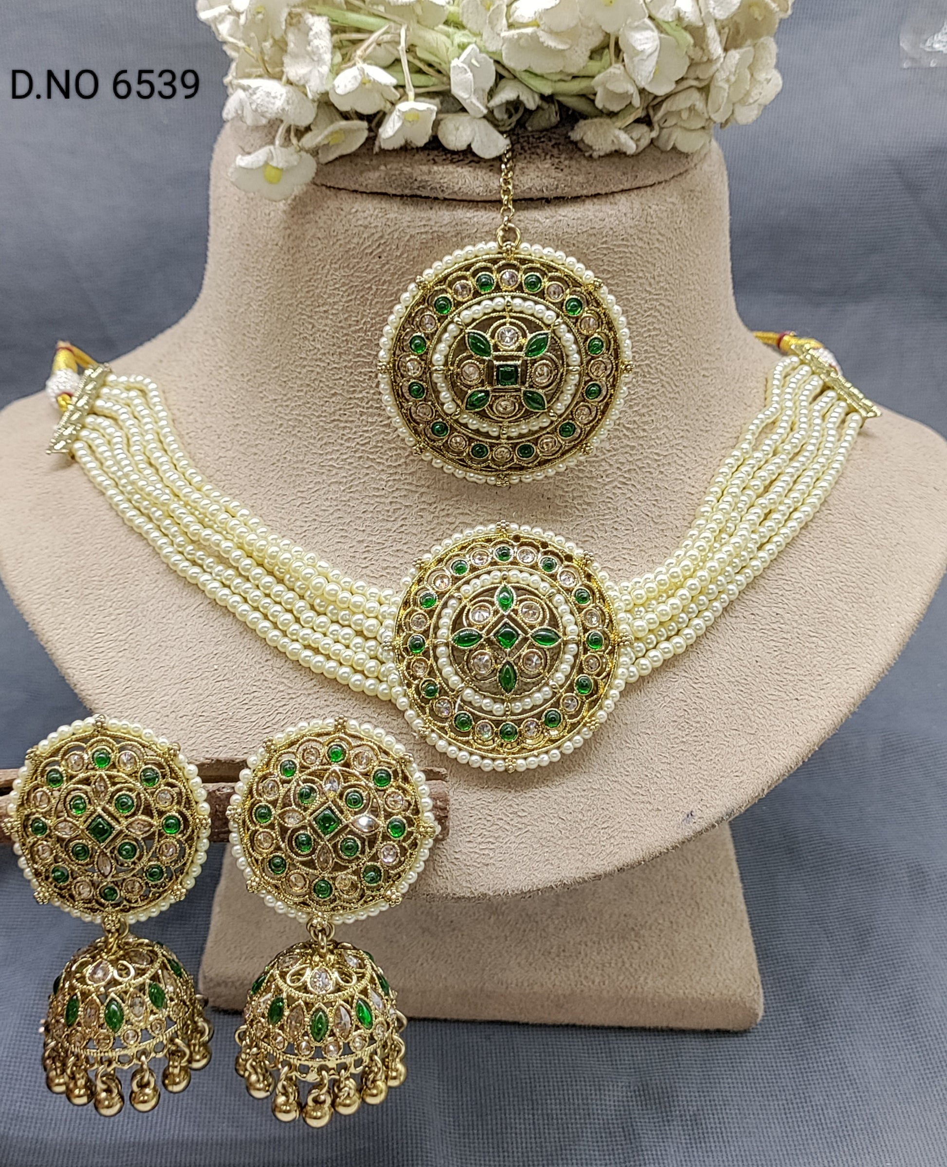 Polki Mehandi choker necklace set Sku 6539 B1 rchiecreation