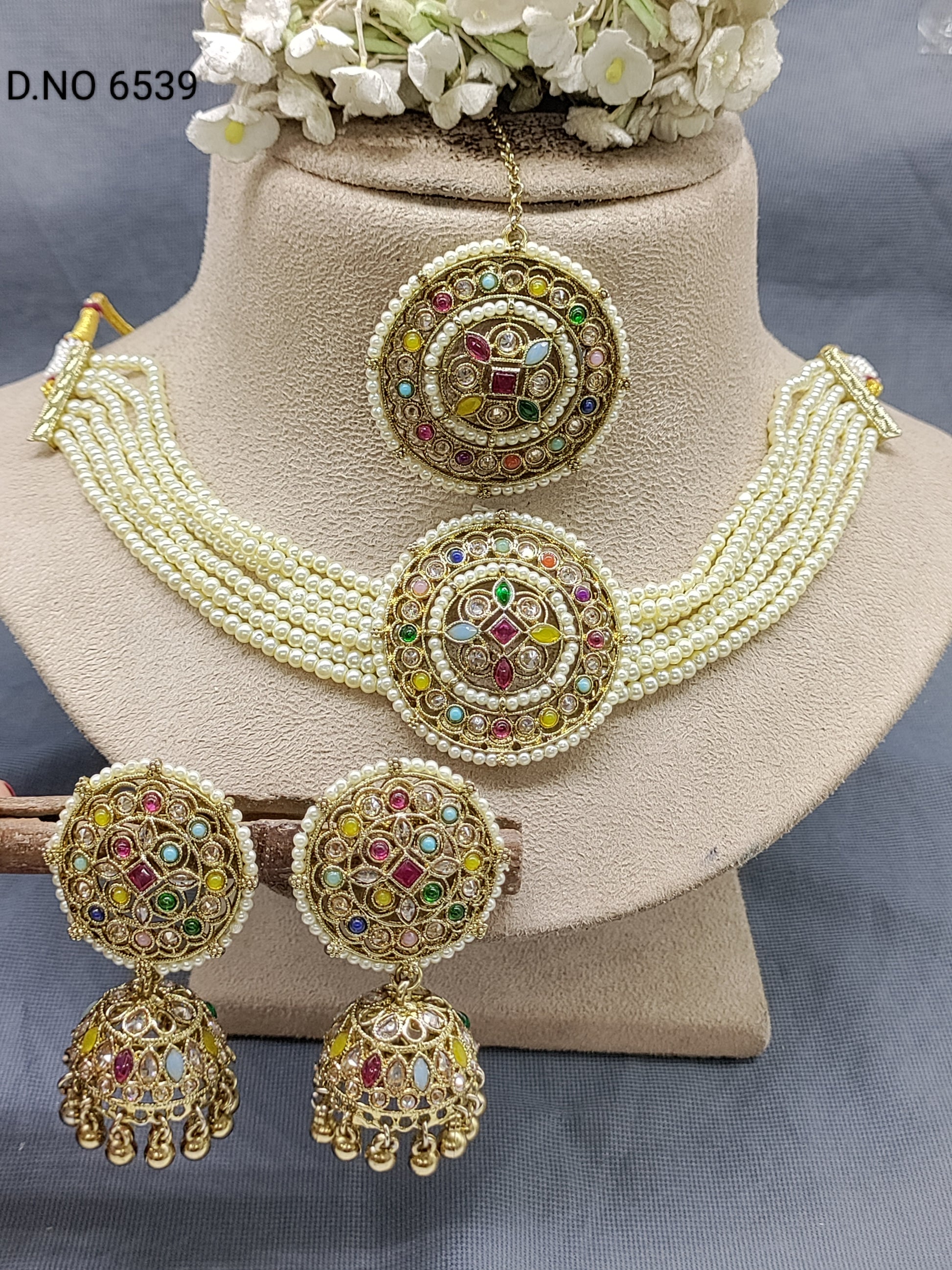 Polki Mehandi choker necklace set Sku 6539 B1 rchiecreation