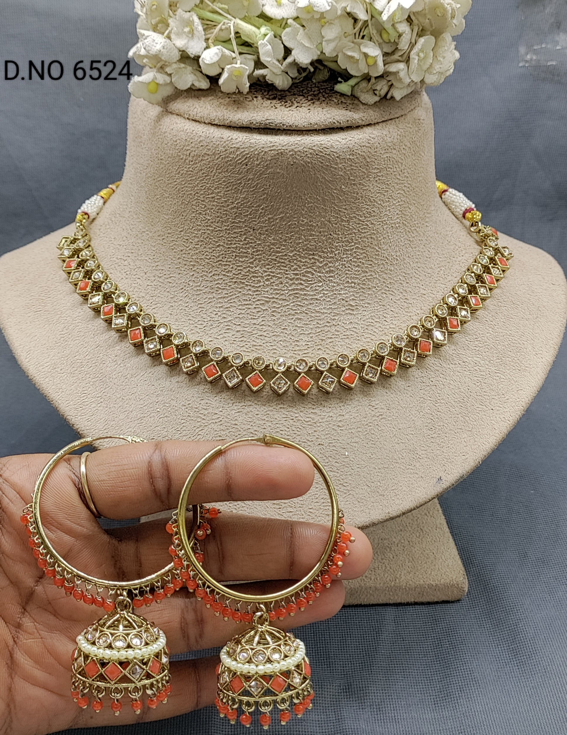 Polki Mehandi Necklace Set Sku 6524 B1 rchiecreation