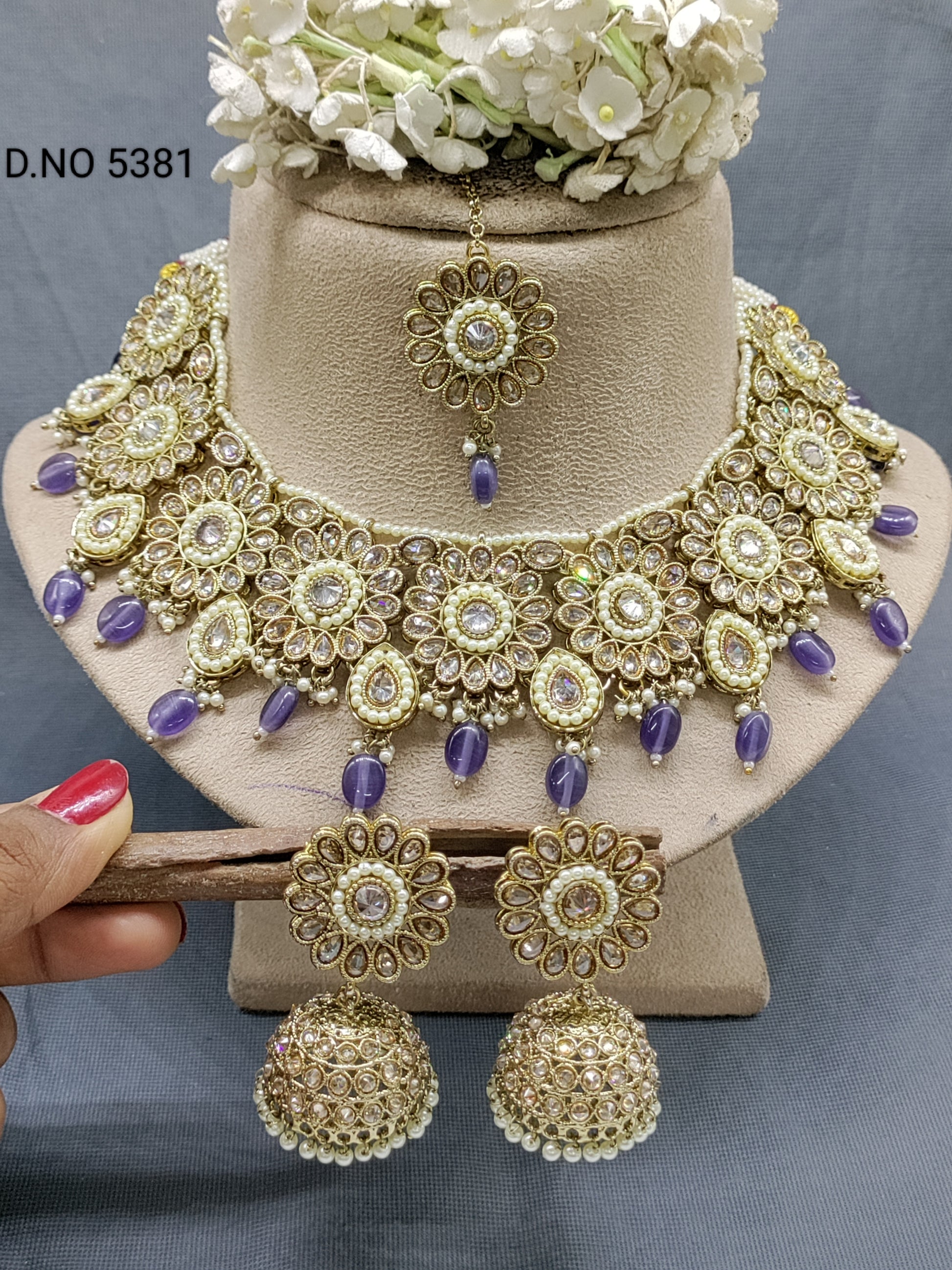 Polki Necklace Mehndi Set Sku 5381 B2 rchiecreation
