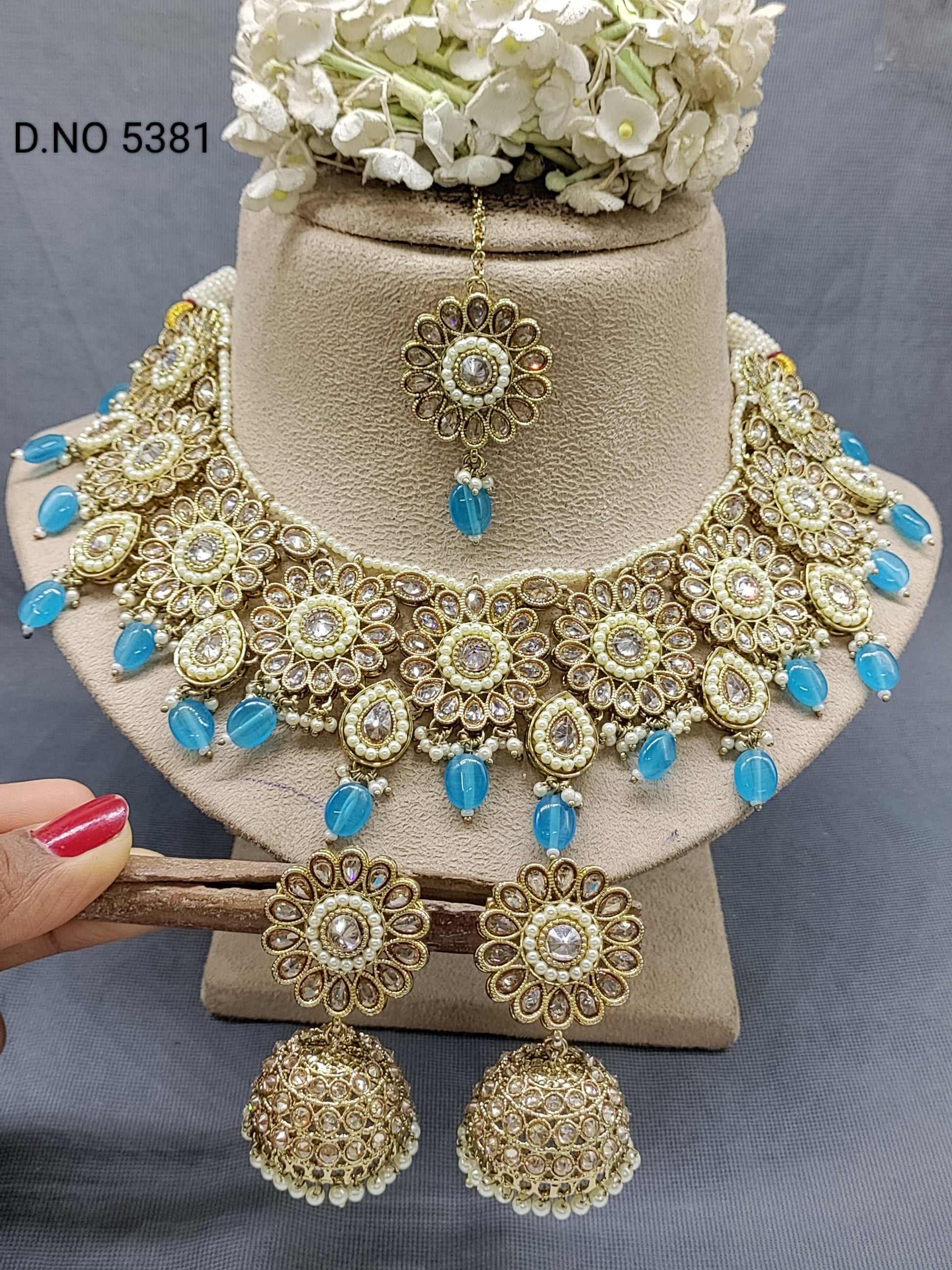 Polki Necklace Mehndi Set Sku 5381 B2 rchiecreation