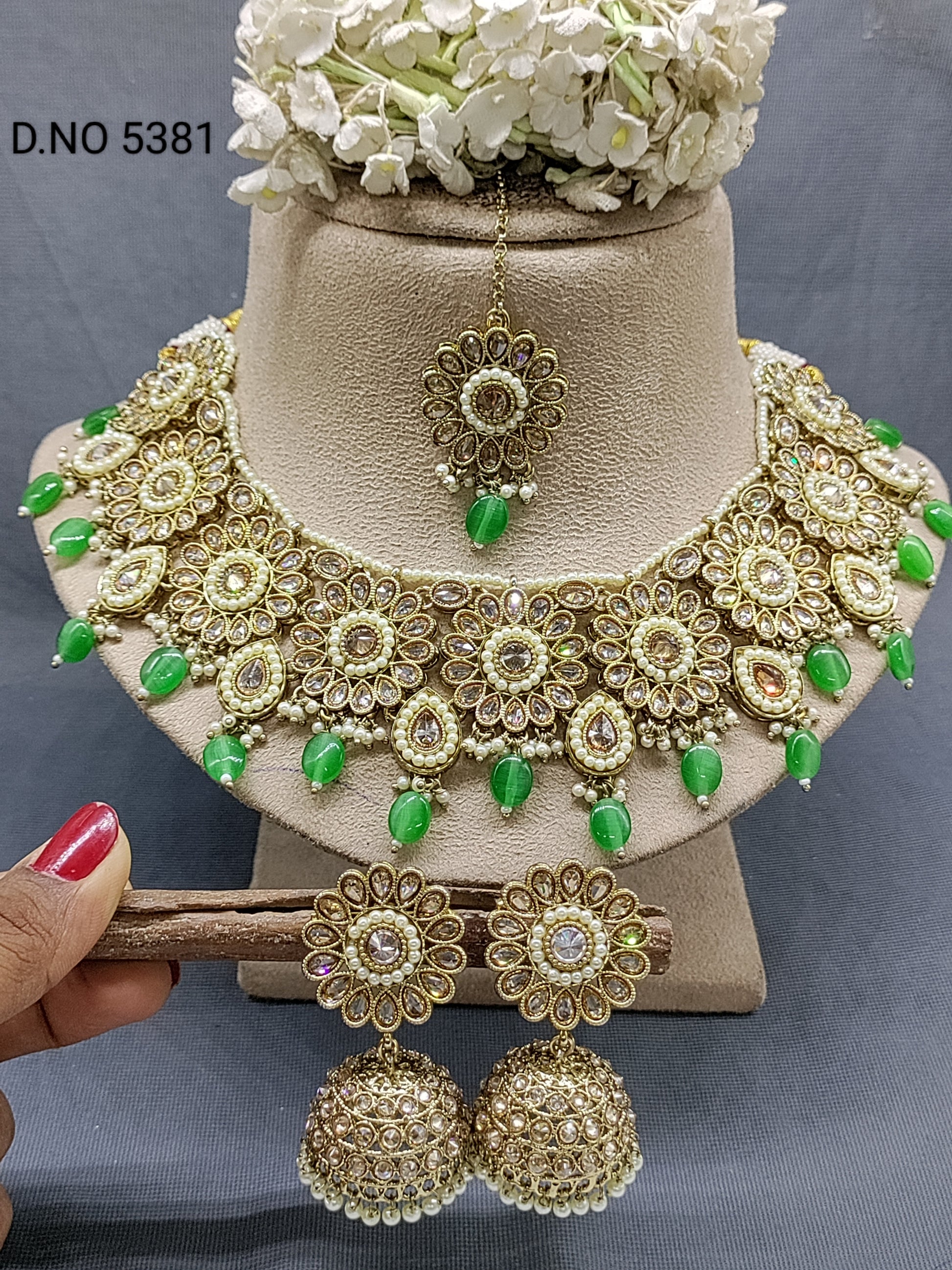 Polki Necklace Mehndi Set Sku 5381 B2 rchiecreation