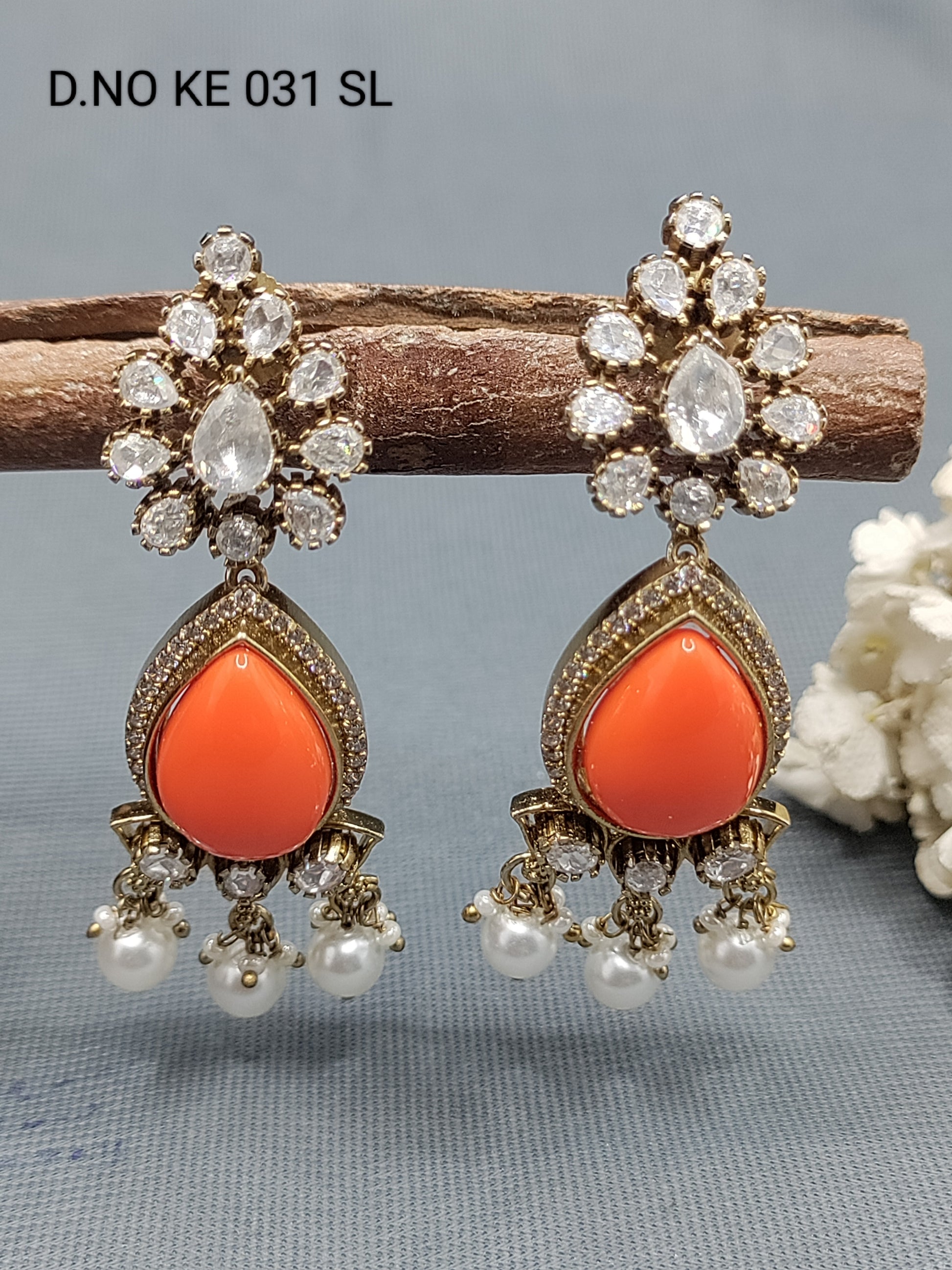 Moissanite Mehandi Doublet Earrings Sku KE 031 SL rchiecreation