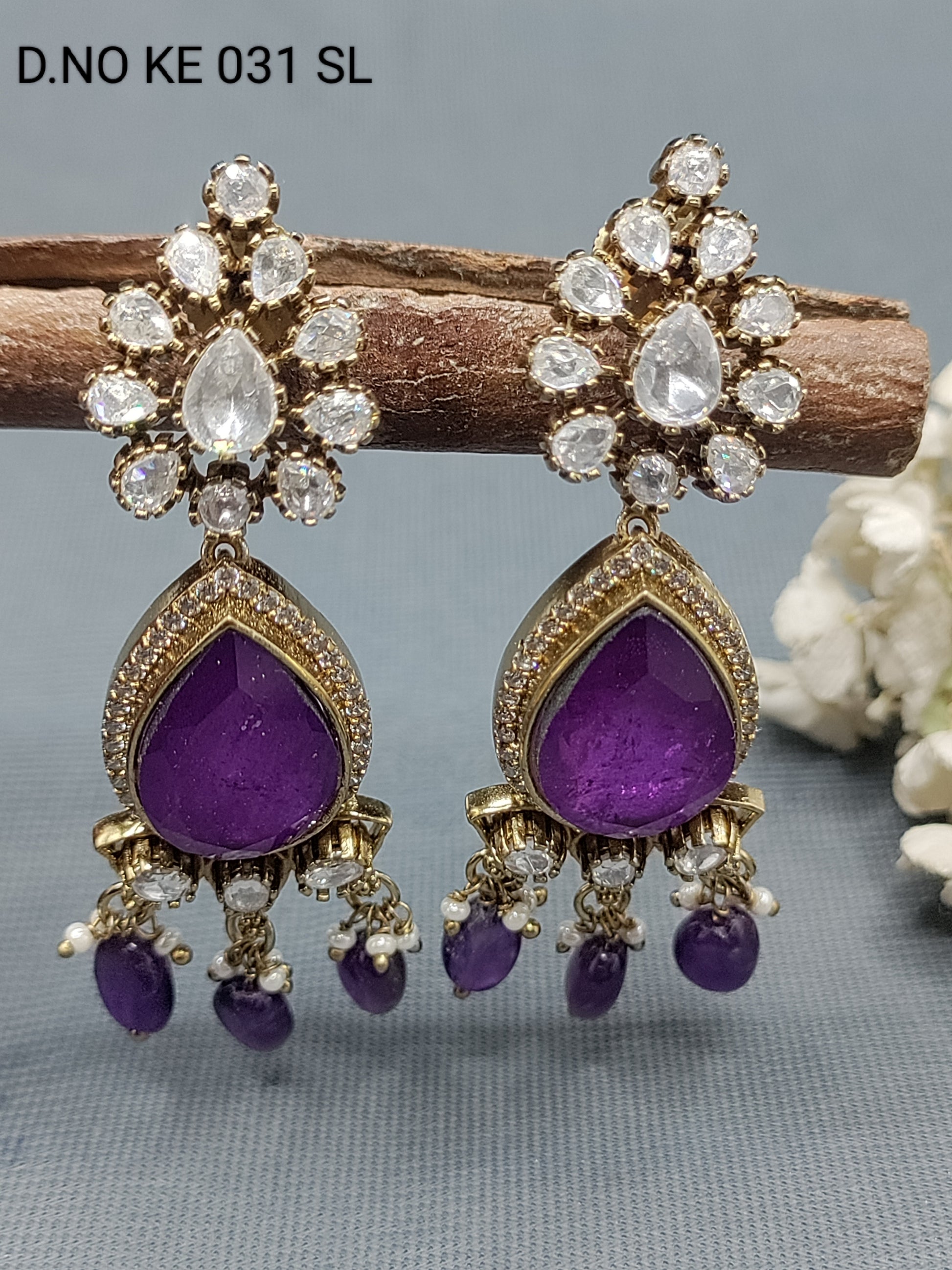 Moissanite Mehandi Doublet Earrings Sku KE 031 SL rchiecreation