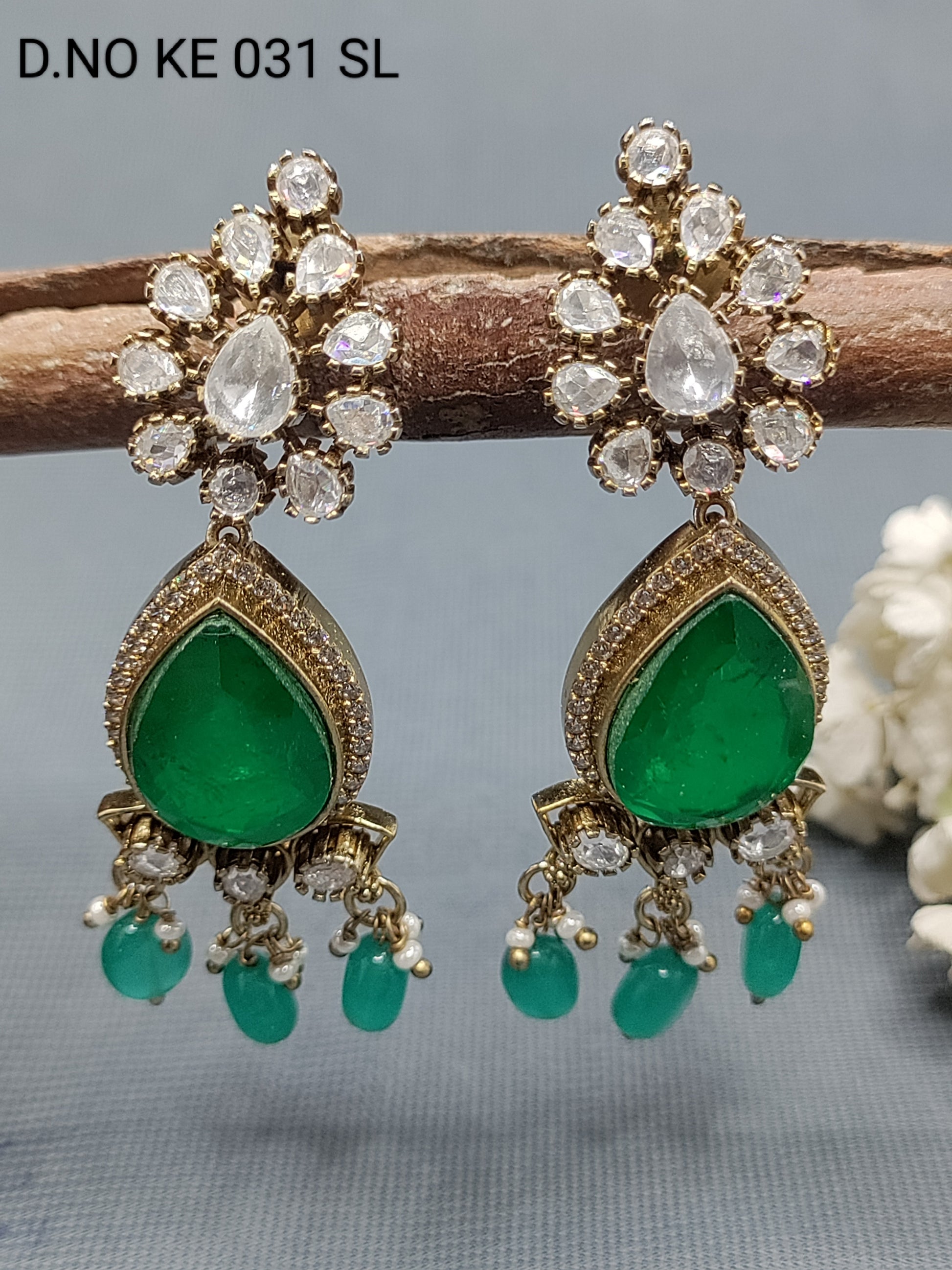 Moissanite Mehandi Doublet Earrings Sku KE 031 SL rchiecreation
