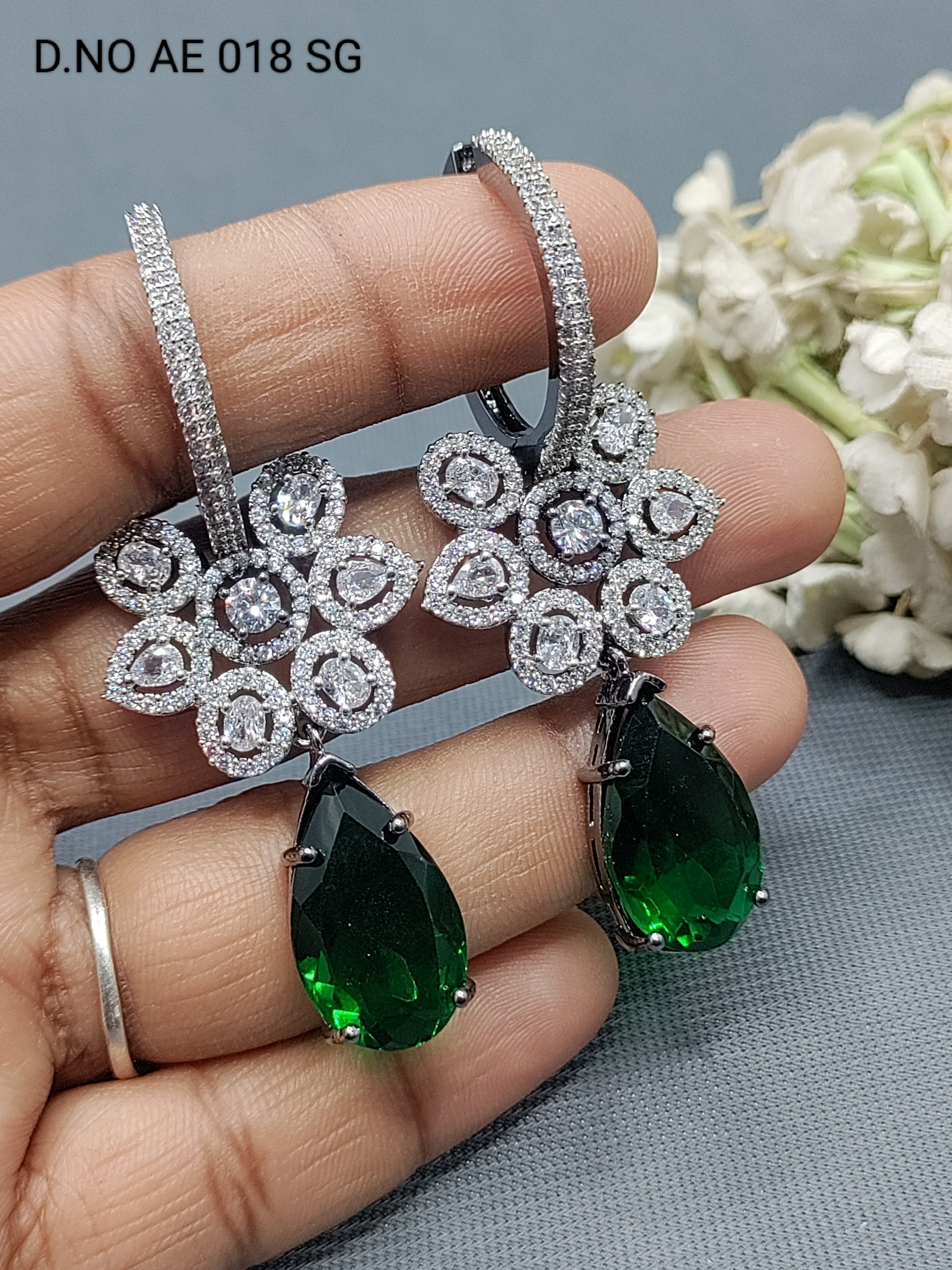 Cz Ad Rodium Earrings Sku AE 018 SG rchiecreation
